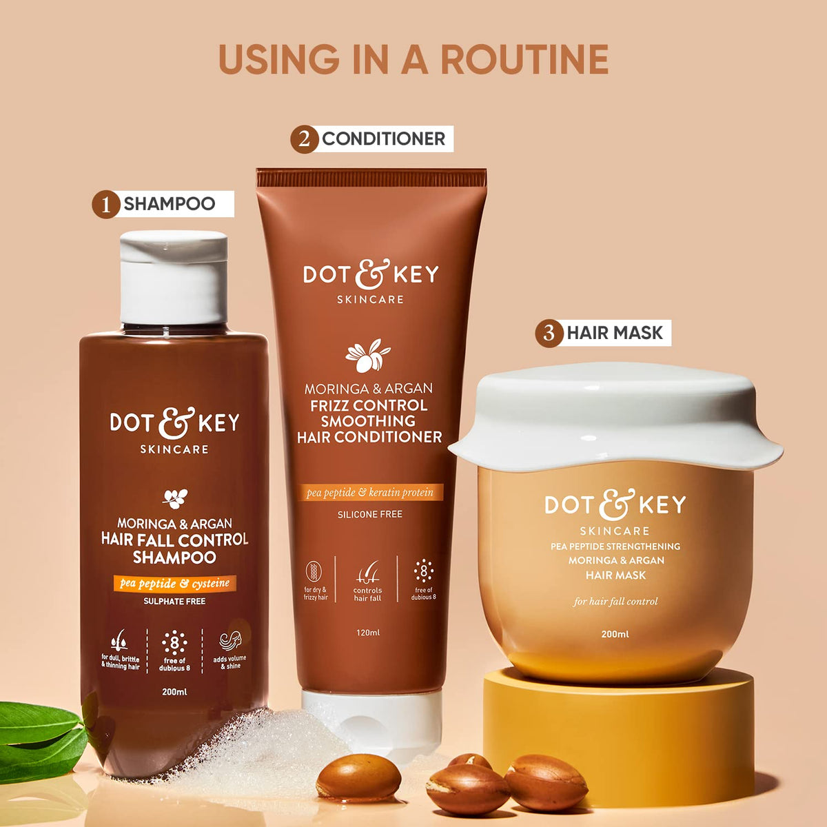 Dot & Key Moringa Argan Shampoo & Conditioner Combo | Shampoo 200ml, Conditioner 120ml