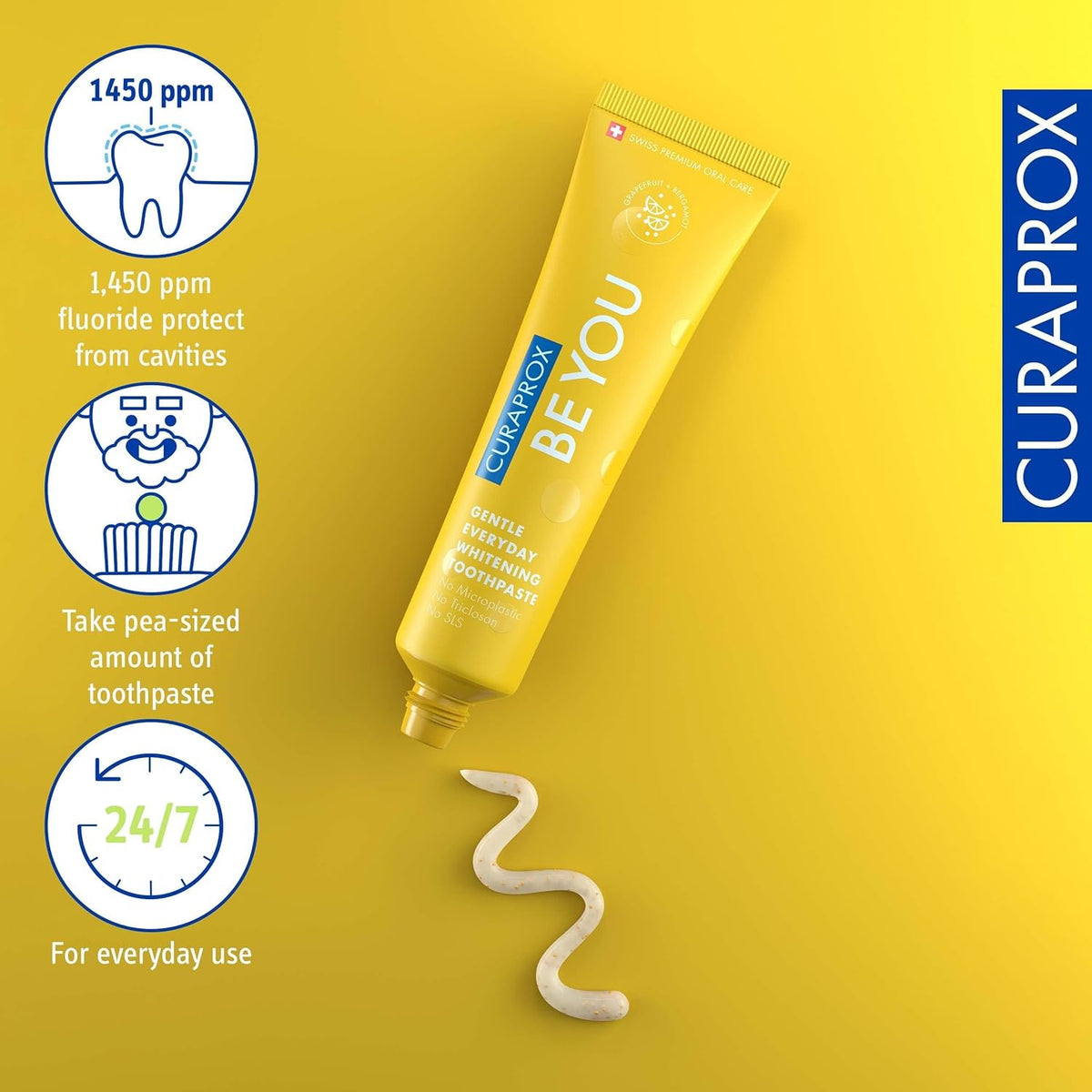 Curaprox Be You Toothpaste by Dr. Reddy's | Gentle Everyday Whitening Toothpaste | Grapefruit Flavour | Non Bleaching | Microplastic Free, Triclosan Free, Fluoride Toothpaste - 60ml