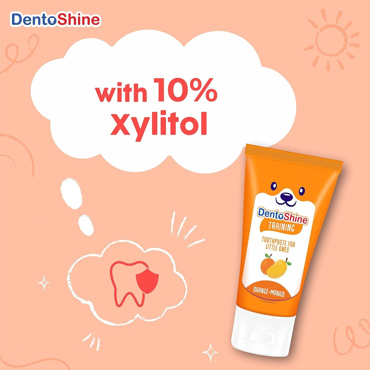 DentoShine 100% NATURAL Toothpaste for Toddler & Baby (0-3 years), Fluoride Free, SLS Free, NO Artificial colors & flavors, Safe if swallowed* (Orange-Mango [ FREE Finger Brush ],