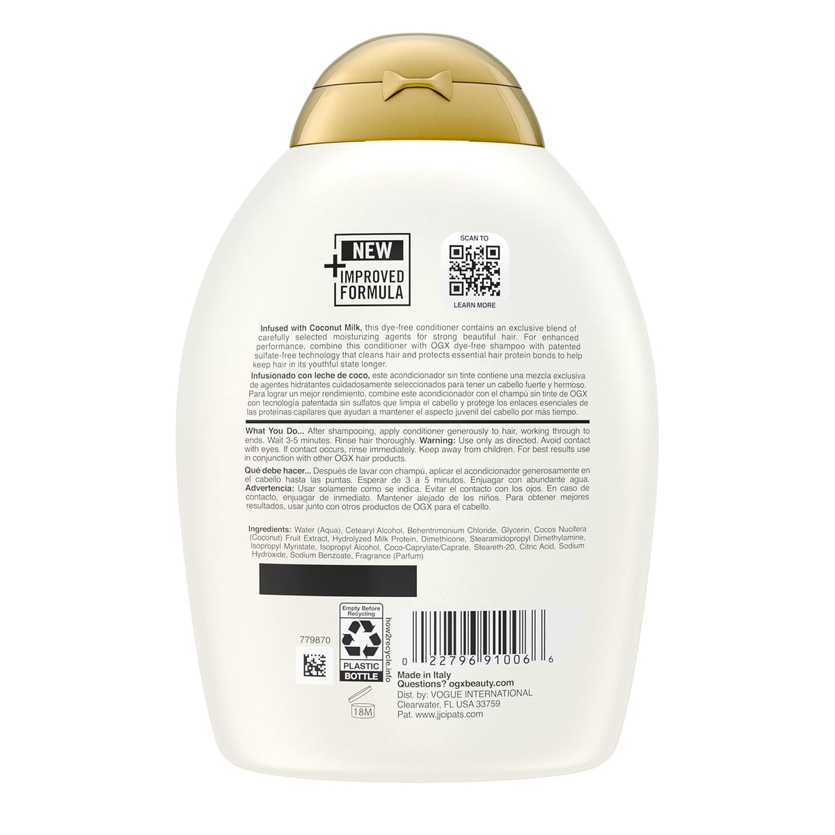 OGX Nourishing + Coconut Milk Moisturizing Conditioner For Strong & Healthy Hair, With Coconut Milk, Coconut Oil & Egg White Protein, Paraben-Free, Sulfate-Free Surfactants, 385Ml, 1 Count