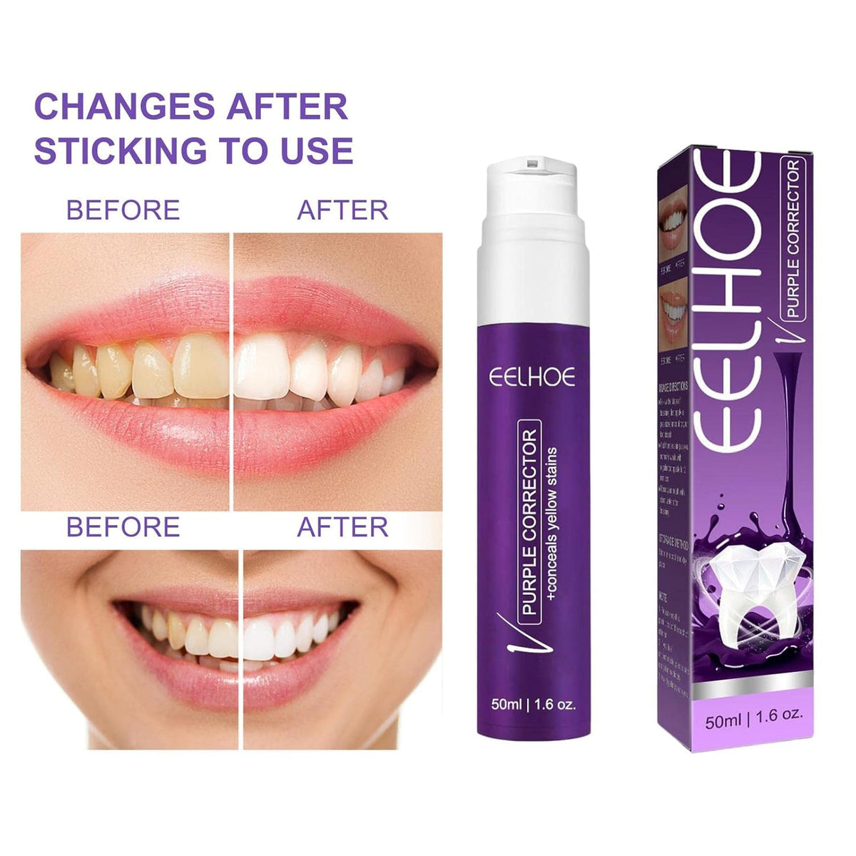 COMBR Purple Whitening Toothpaste Deeply Cleaning Gums Correct Yellow 50ml