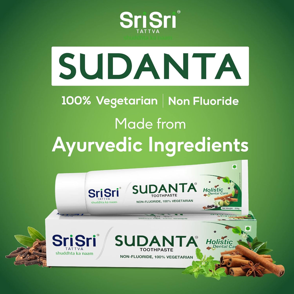 Sri Sri TATTVA shuddhta ka naam Herbal Toothpaste With Smile Toothbrush Free-All Natural Freshness ,Fluoride Free Tooth Paste With Cloves, Cinnamon, Bakul & More - 100G (Pack Of 1), For Kids & Adults