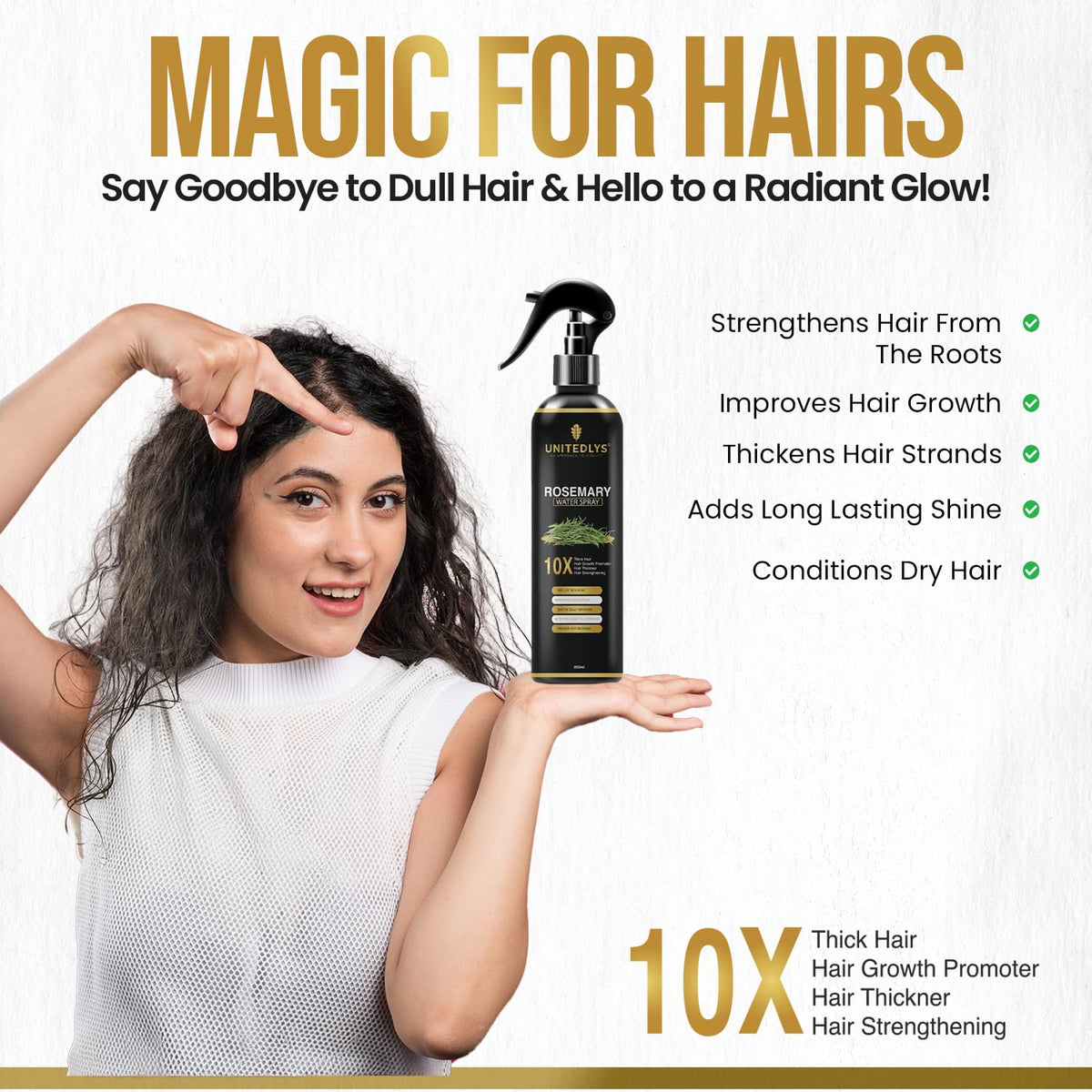 Unitedlys Organic Rosemary Water Spray for Hair Growth 250ml | Pure Hydrosol | Rosemary Water for Hair Growth & Shine | Improved Version of Natural Adivasi Hair Oil Original