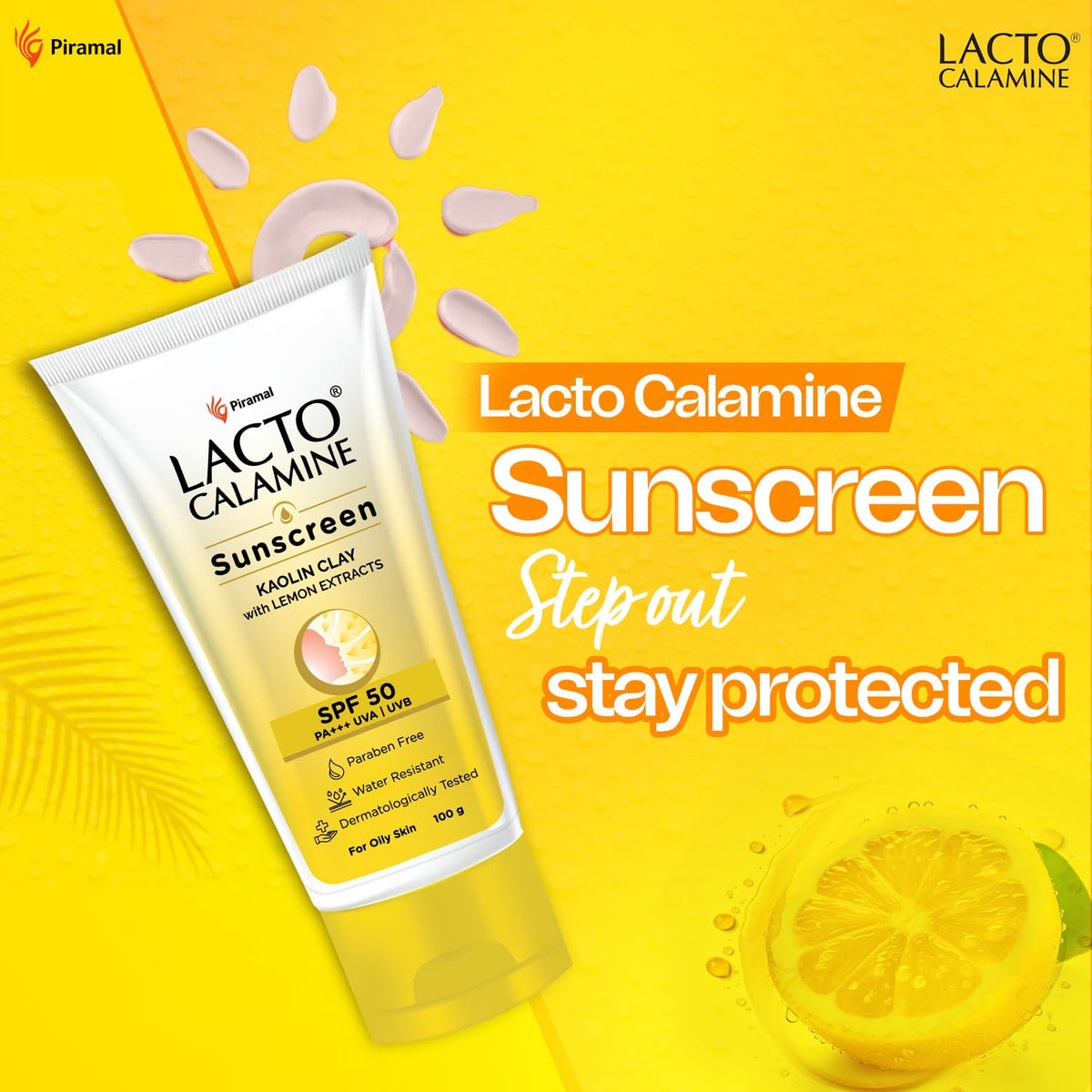 Lacto Calamine Sunscreen SPF 50 | 100g | PA +++ Sunscreen For Oily Skin | UVA – UVB Sunscreen | Water Resistant & No White Cast | With Kaolin Clay, Vitamin E & Lemon Extracts | Paraben Free (100 g)