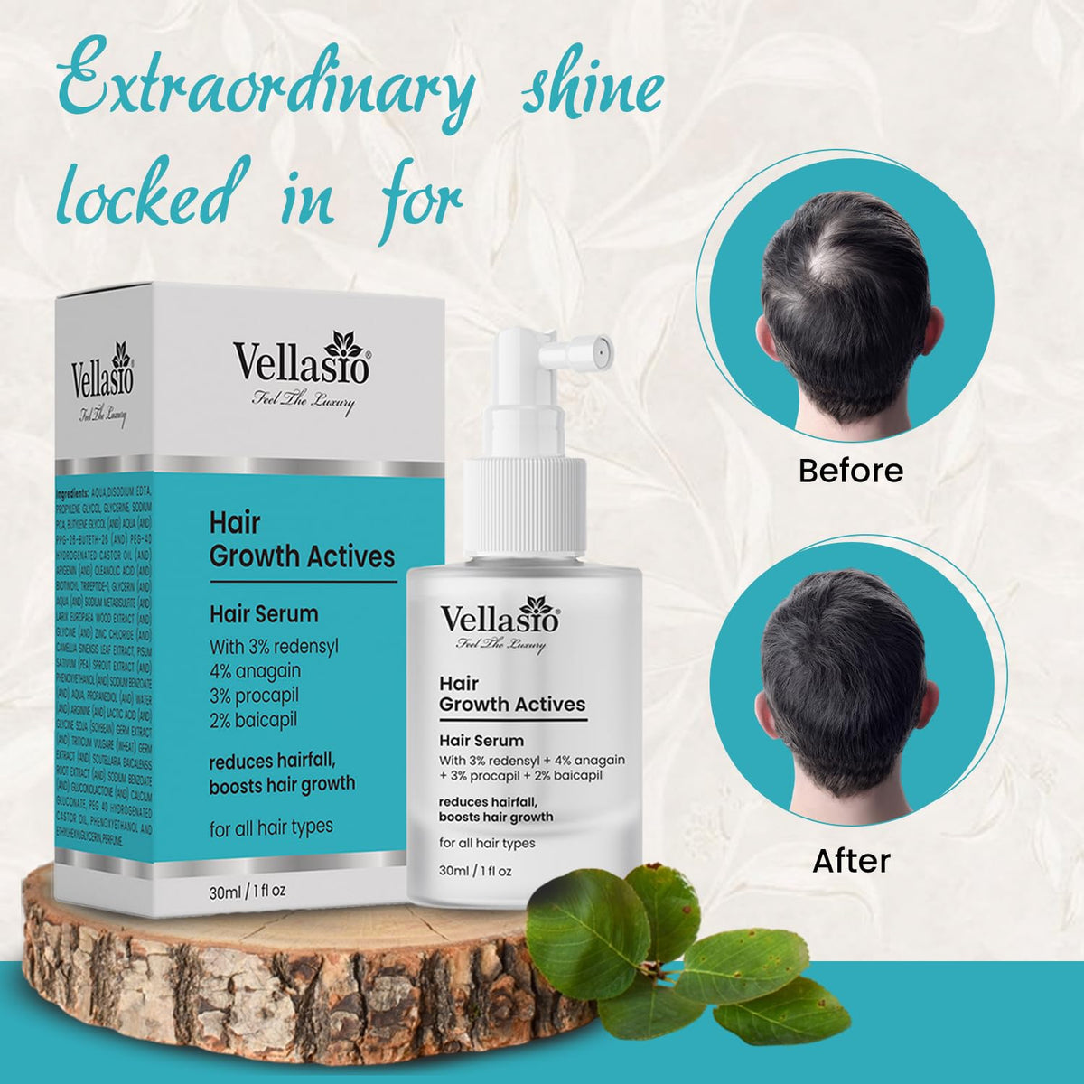 VELLASIO Hair Growth Serum Actives -3% Redensyl, 4% Anagain, 3% Procaoil, 2% Baicapil, 100 Grams