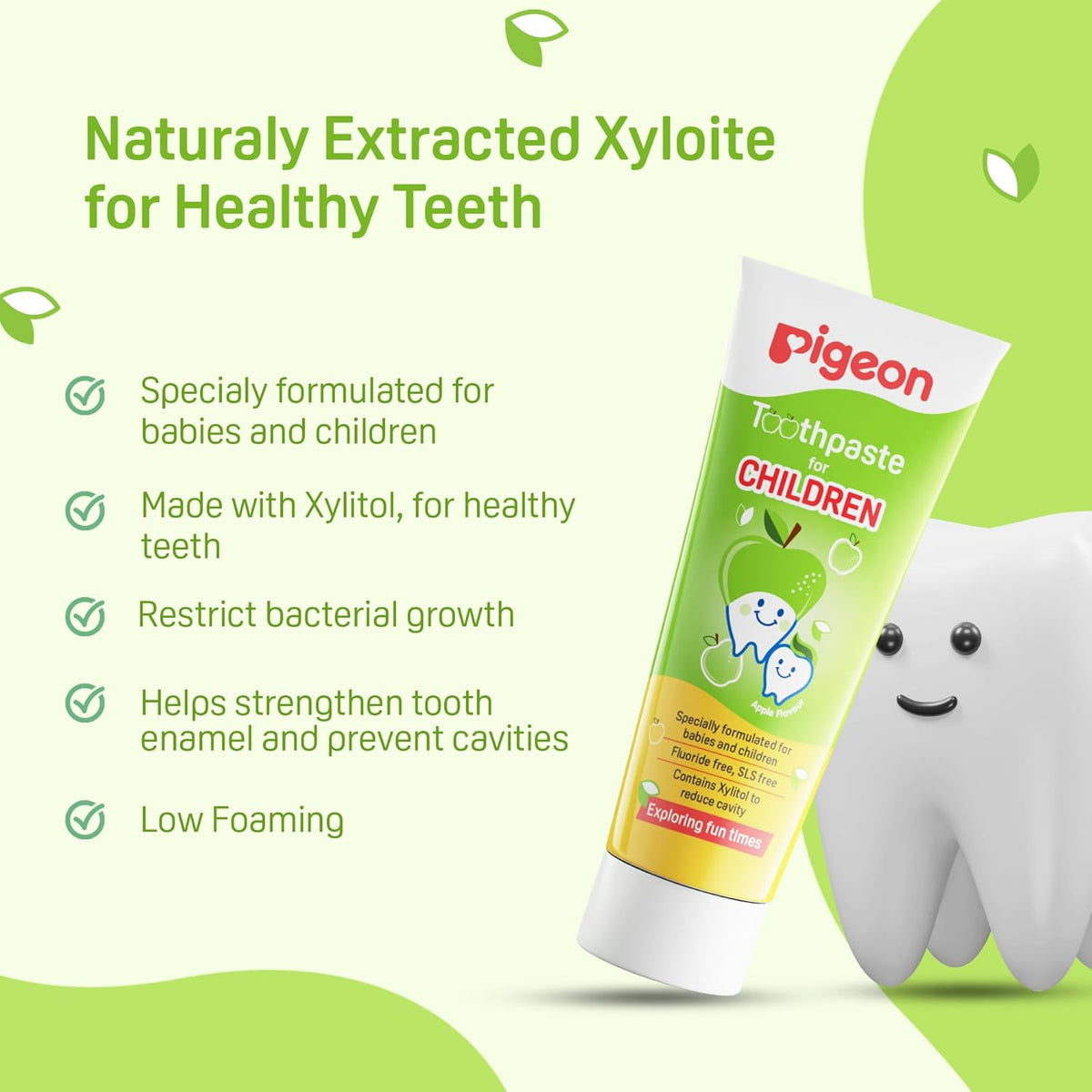 Pigeon Apple Toothpaste, For babies and Children,Fluroide -free,SLS free,Color free,Paraben Free, PH friendly,45 g