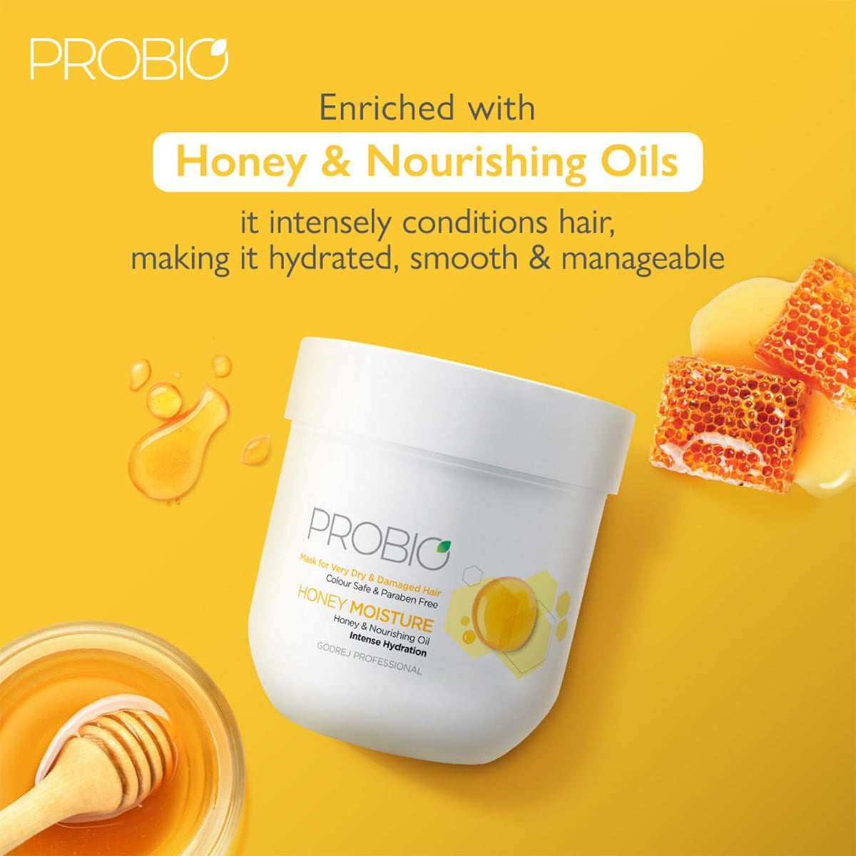 Godrej Professional Probio Honey Moisture Hair Mask (200G) For Dry & Damaged Hair No Sulphate No Paraben No Sls No Sles With Honey & Nourishing Oil,1 Count