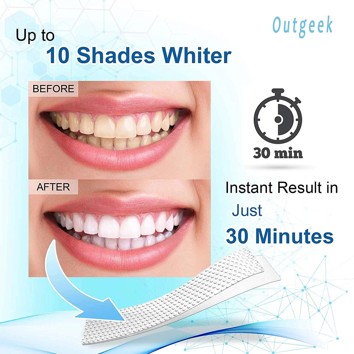 Outgeek Teeth Whitening Strips, Gentle for Sensitive Teeth, Professional Effect to Remove Stains, Teeth Whitening for Oral Care, 7 Treatment 14 Strips (7 Pairs)