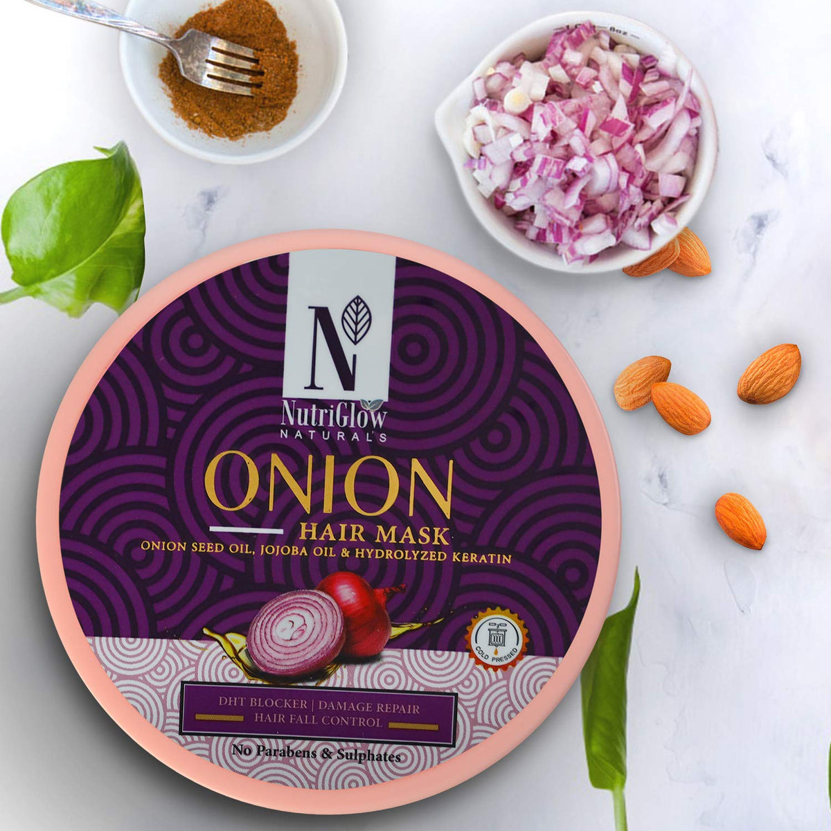 NutriGlow NATURAL'S Onion Hair Mask Deep Conditioner Treatment For Dry Damaged Frizzy Hair, Stimulates Growth, Shiny Manageable Hair Instantly, Sulphate Free, 200 gm