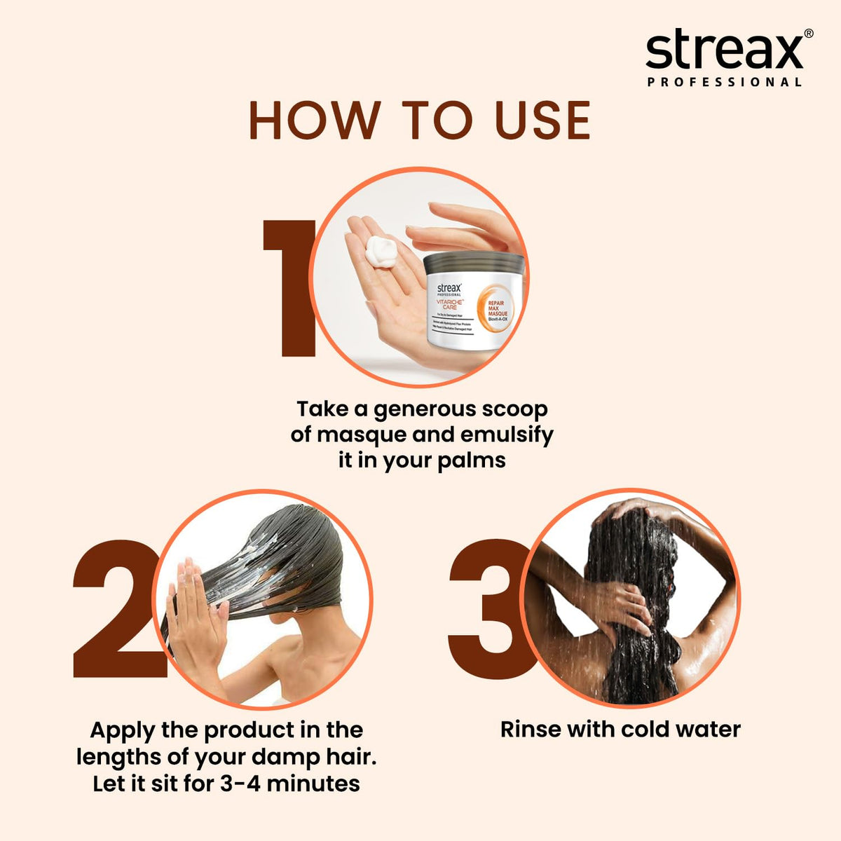 Streax Professional Vitariche Care Smooth and Shine Hair Mask For Women- Hairmask Enriched with Biovit-A-OX Complex, Hydrolyzed Silk Protein, and Vitamins- For Soft, Smooth, and Rejuvenated Hair, 200g