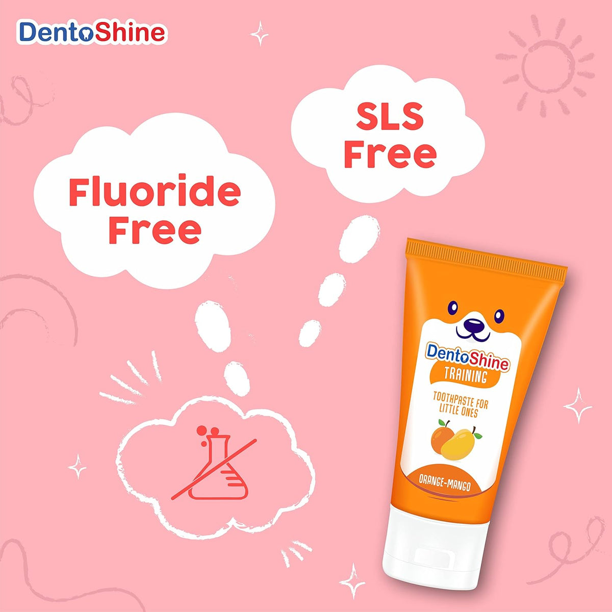 DentoShine 100% NATURAL Toothpaste for Toddler & Baby (0-3 years), Fluoride Free, SLS Free, NO Artificial colors & flavors, Safe if swallowed* (Orange-Mango [ FREE Finger Brush ],