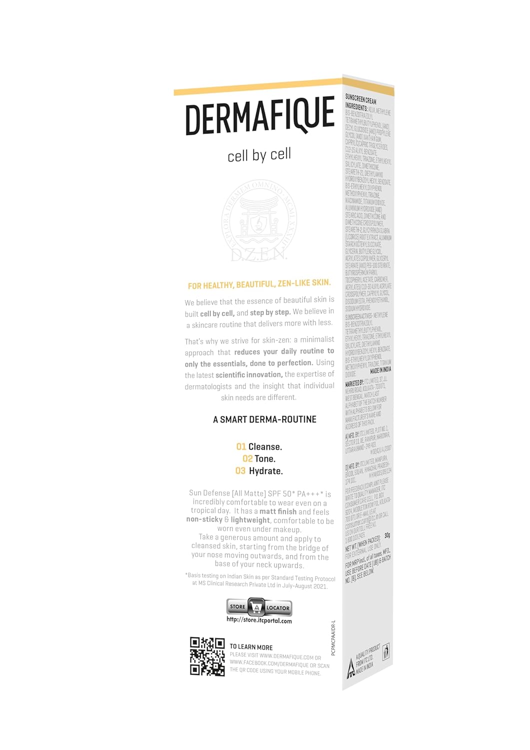 Dermafique Sun Defense All Matte, SPF 50, PA +++ Sunscreen 30g, Normal - Oily Skin, 360° Sun Spectrum Protection, Prevents Tanning, Pigmentation & Photaging, UVA,UVB,IR & Visible Light Protection, Dermatologist Tested on Indian Skin, for Men & Women