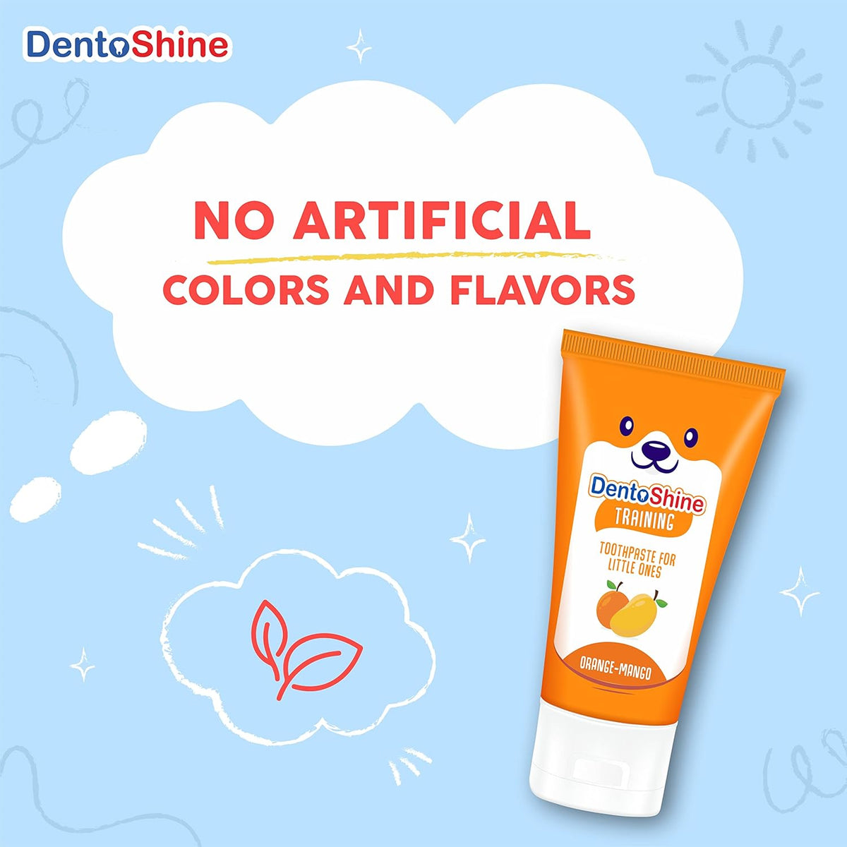 DentoShine 100% NATURAL Toothpaste for Toddler & Baby (0-3 years), Fluoride Free, SLS Free, NO Artificial colors & flavors, Safe if swallowed* (Orange-Mango [ FREE Finger Brush ],