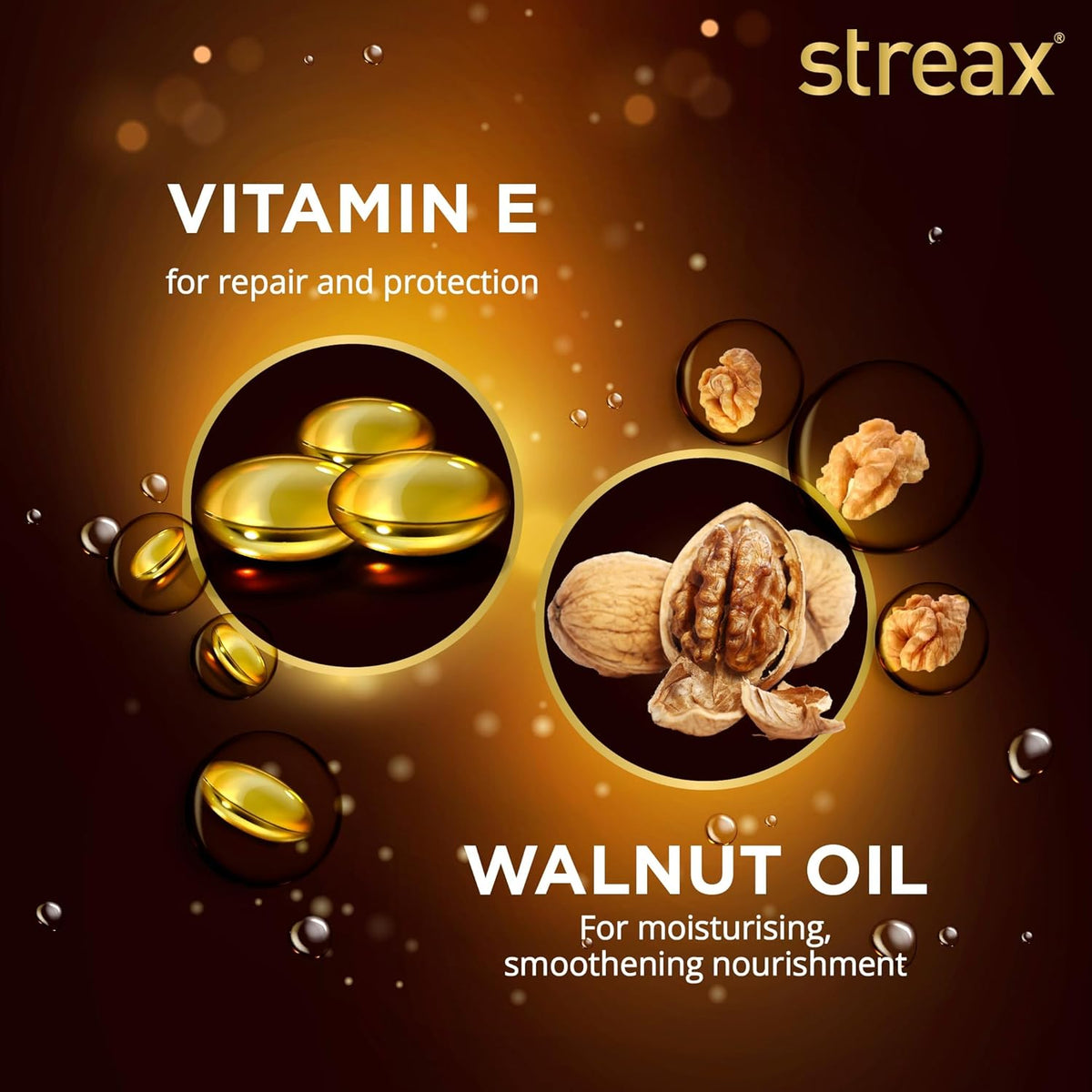 Streax Hair Serum Vitalized with Walnut Oil, For Hair Smoothening & Shine, For Dry & Frizzy Hair - 45 ml