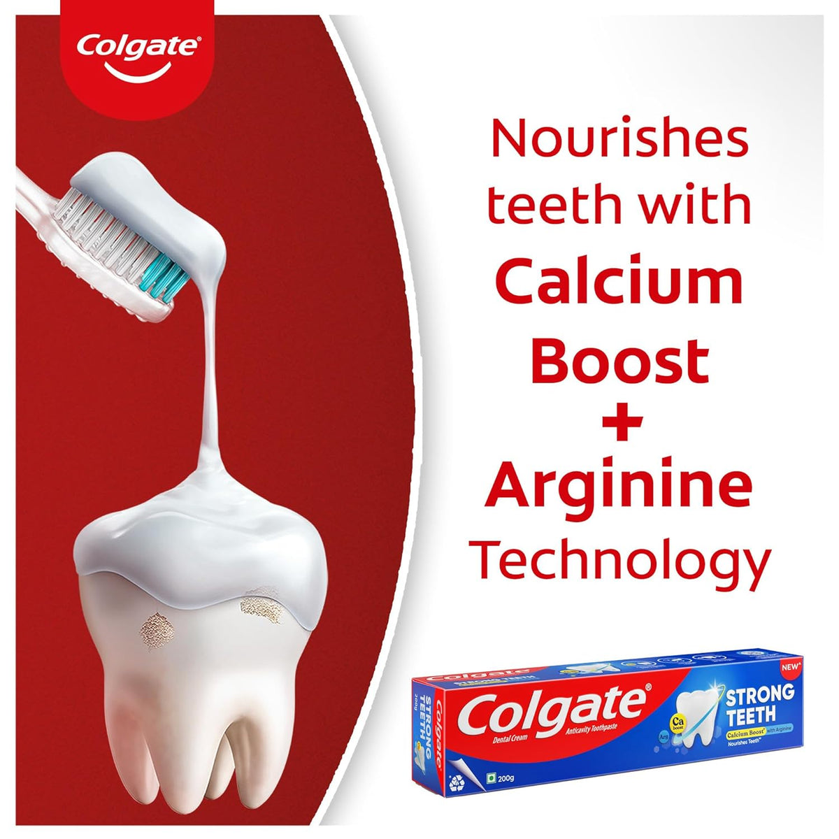 Colgate Strong Teeth, 150g, India’s No: 1 Toothpaste Brand, Calcium-boost Tooth Paste for 2X Stronger Teeth, Whitens Teeth, Fresh Breath & Prevents Cavities