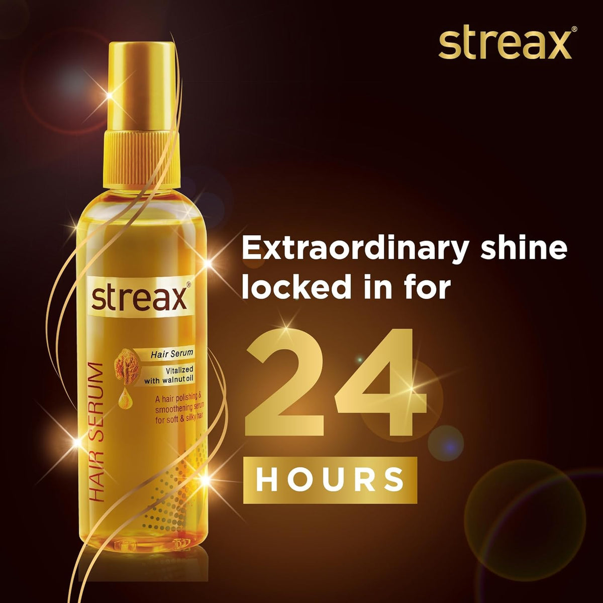 Streax Hair Serum Vitalized with Walnut Oil, For Hair Smoothening & Shine, For Dry & Frizzy Hair - 45 ml