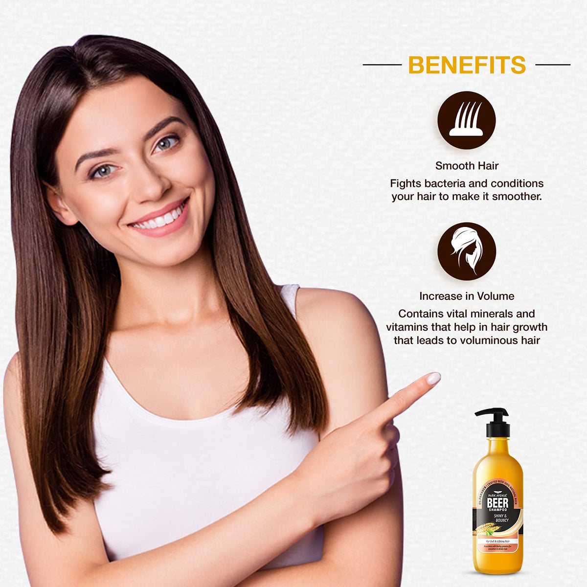 Park Avenue Beer shampoo for Shiny & Bouncy Hair (650ml) | Paraben Free | For Dull & Lifeless Hair | Crafted with Natural Beer