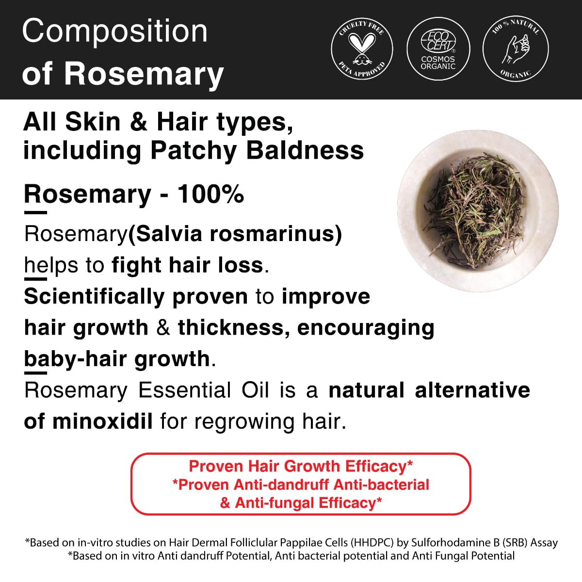 Soulflower Rosemary Essential Oil for Hair Growth, Hair Fall Control and Nourishment, Skin Care | Clinically Tested & Ecocert Certified Organic 100% Pure, Natural, Undiluted | 15ml