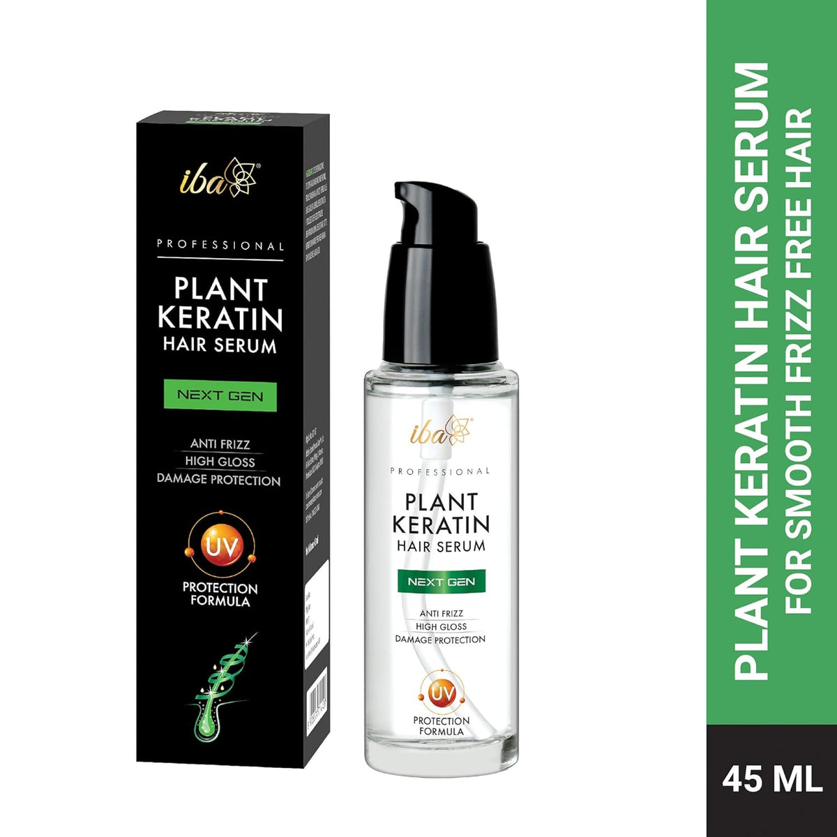 Iba Professional Plant Keratin Next Gen Hair Serum with Argan Oil & UV Filters Protects Dry Damaged Hair & Frizz Control Soft Smooth | Halal Certified & Vegan | 45ml