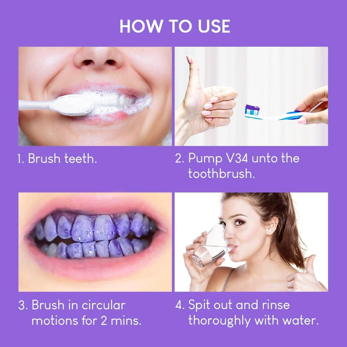 V34 Purple Toothpaste By Brighter Smile HiSmile Teeth Whitening Colour Corrector & Stain Remover Whitening Booster for Yellow Removel Stains – Fresh Breath Solution for Men and Women