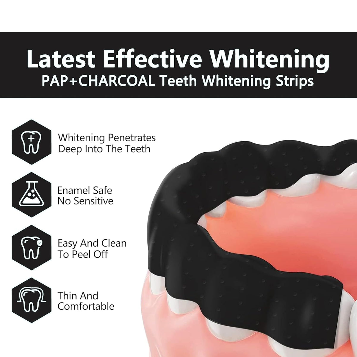 GlowingSmile Charcoal Teeth whitening strips| Effectively Removes Years of Teeth Stains| Enamel Safe Teeth Whitening | FDA Approved | Sensitivity & Peroxide Free | Vegan, Non Toxic | 28 Strips(14 treatments)