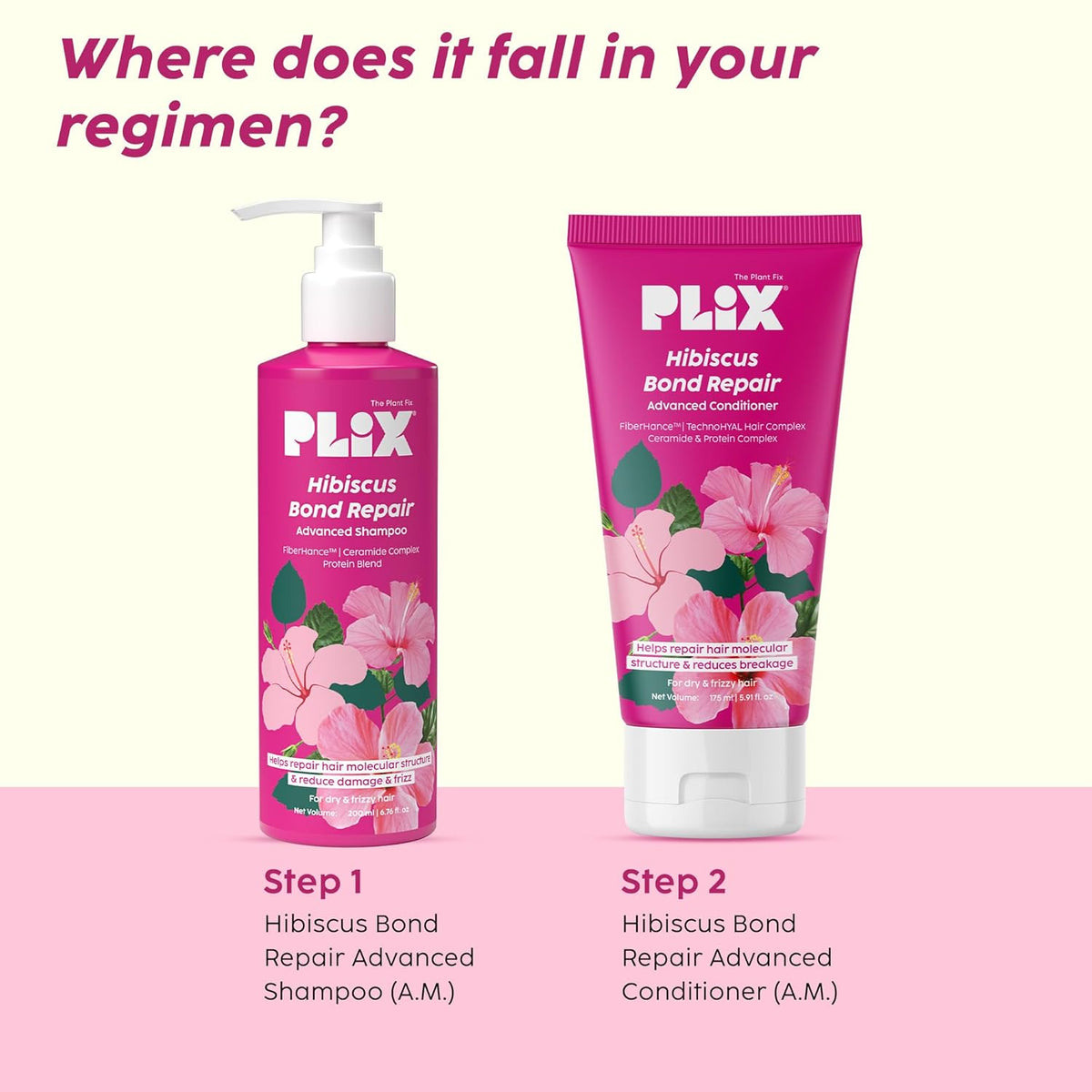 PLIX - THE PLANT FIX Hibiscus Bond Repair Advanced Conditioner | Repairs Hair Molecular Structure & Reduces Breakage with FiberHance™ & TechnoHYAL Hair Complex | 175ml