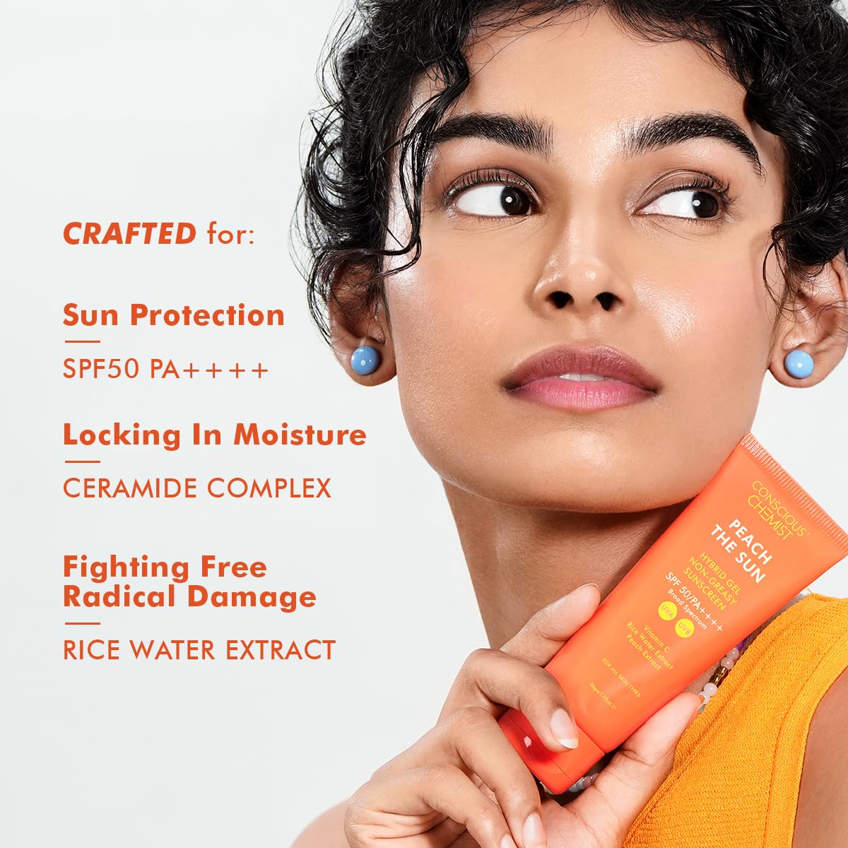 The Sun Hybrid Gel Sunscreen SPF 50 PA ++++ With Vitamin C, Rice Water & Peach Extract | Non-Greasy, No White-Cast | All Skin Types, Cruelty Free | 50 g