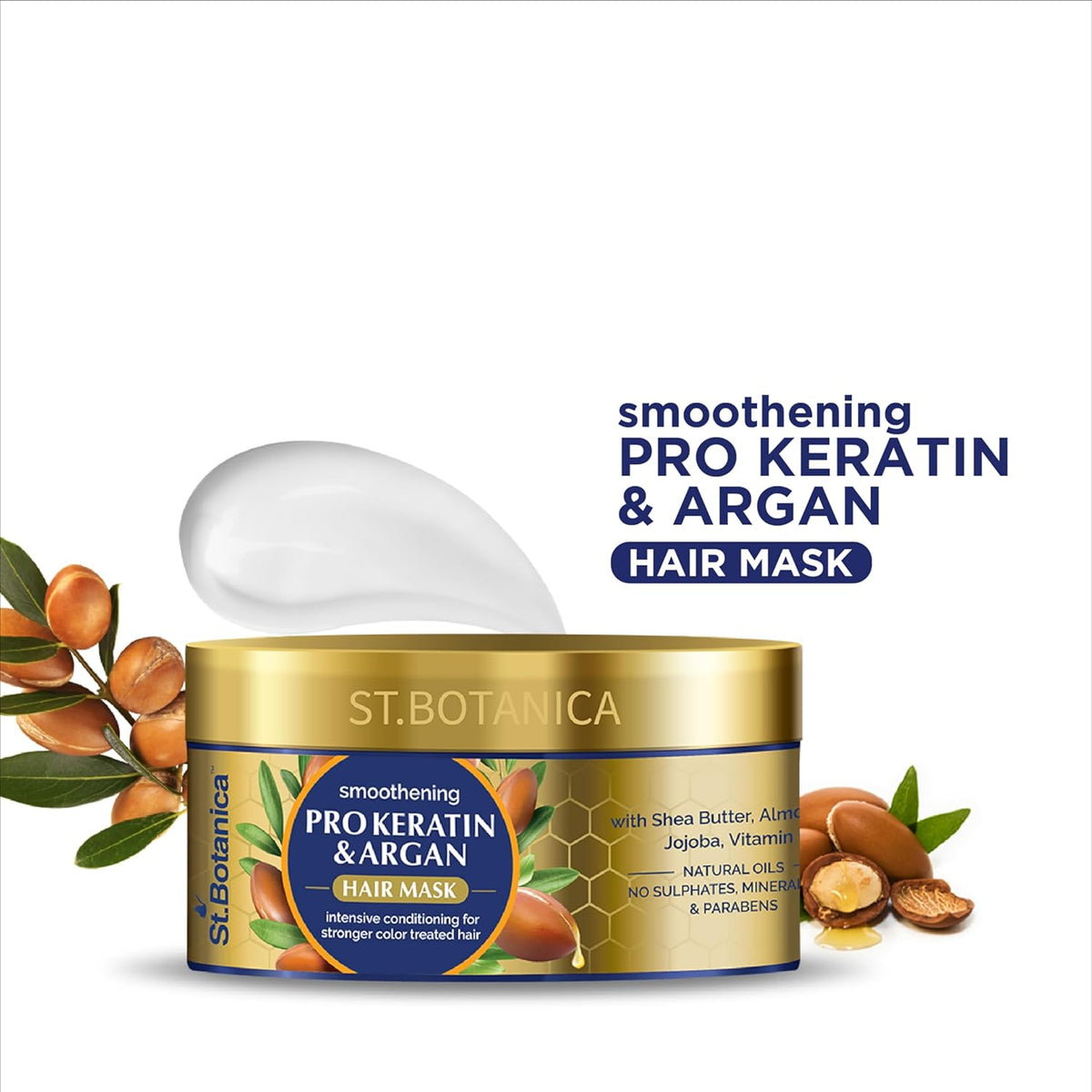 St.Botanica Smoothening Pro Keratin & Argan Hair Mask for Women, 200 ml | with Pro Keratin & Argan Oil | Deeply Conditions Dry, Damaged Hair | Protects Coloured Hair | No Parabens & Sulphates