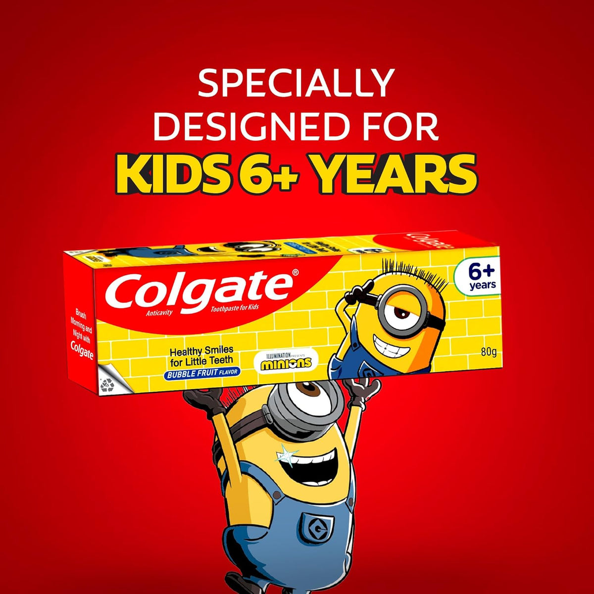 Colgate Kids Toothpaste, Gentle Protection for 6+ Years, Minions, Bubble Fruit Flavour, 80g