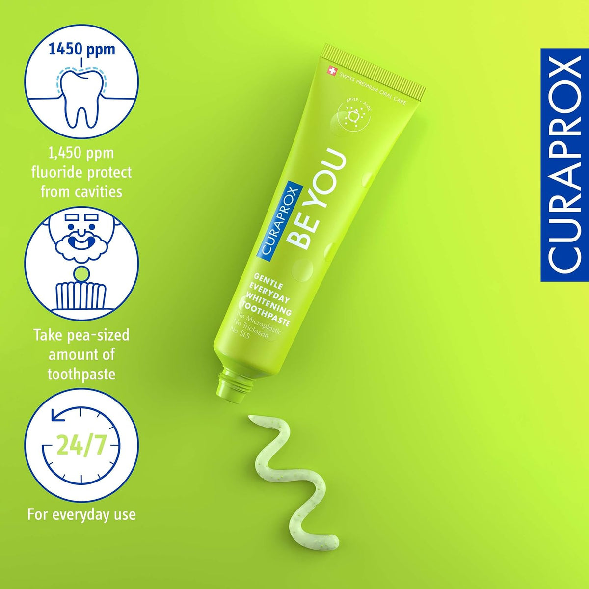 CURAPROX Be You Toothpaste By Dr. Reddy's|Gentle Everyday Whitening Toothpaste|Apple Flavour|Microplastic Free,Triclosan Free,Fluoride Toothpaste-60Ml, Pack Of 1