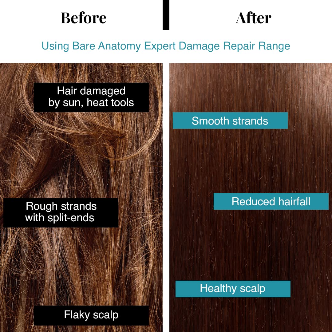 Bare Anatomy Damage Repair Hair Shampoo | Provides 3x Strengthening Powered By Ceramide A2 & Coconut Milk Protein | For Damaged, Dry & Frizzy Hair | Sulphate & Paraben Free | For Women & Men | 250ml