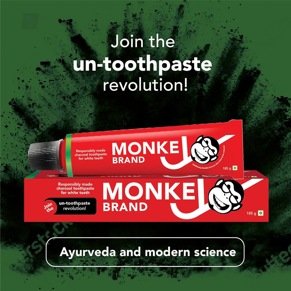 Nogi (Since 1911) Monkey Brand Charcoal Toothpaste. Whitening Stain Removal Ayurvedic Toothpaste For Total Oral Care. Herbal Flouride-Free Toothpaste For All Age Groups-185g (Pack Of 1)