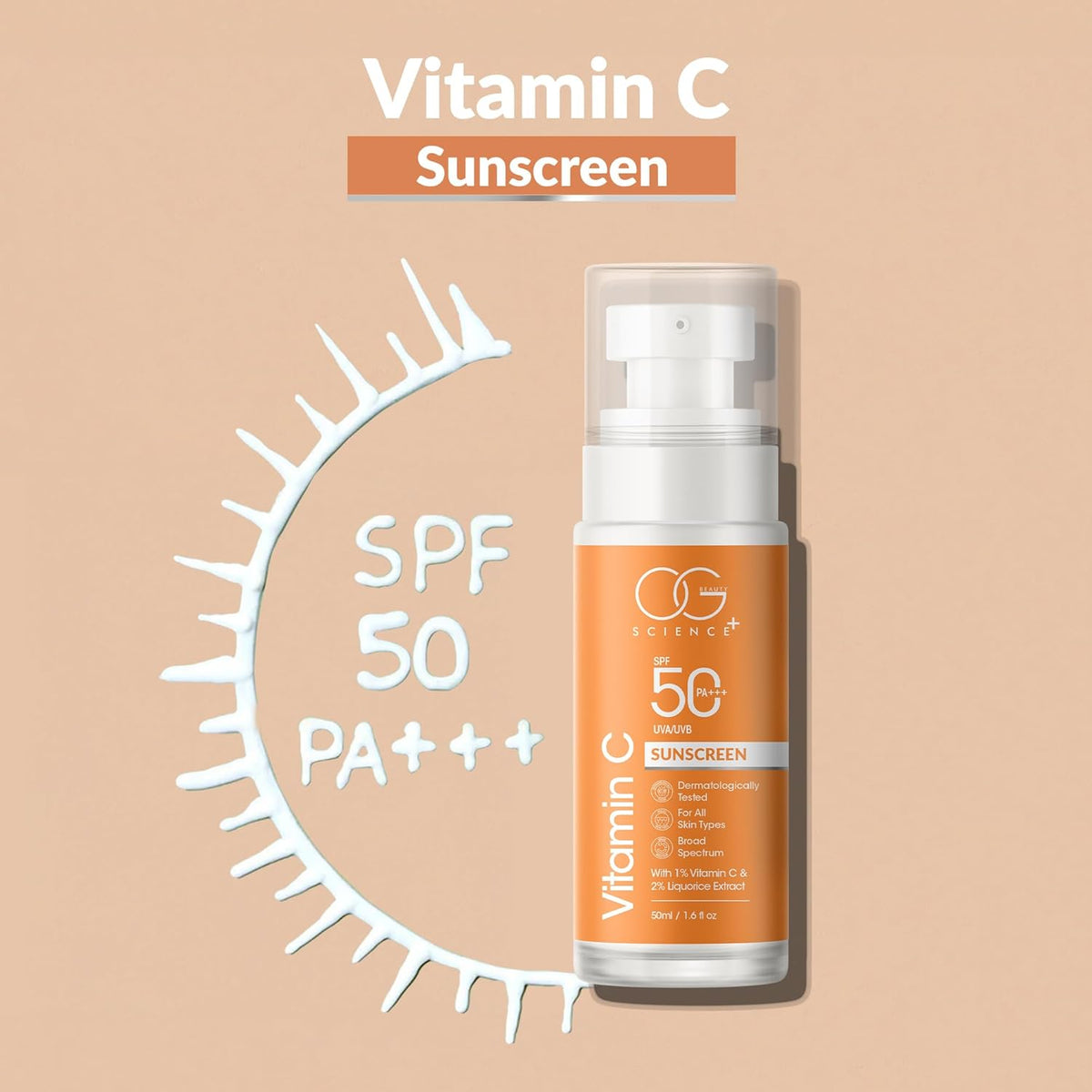 OG BEAUTY SCIENCE SPF 50 PA+++ Sunscreen with Vitamin C & Liquorice Extract - Dermatologically Tested - Broad Spectrum 50 Ml