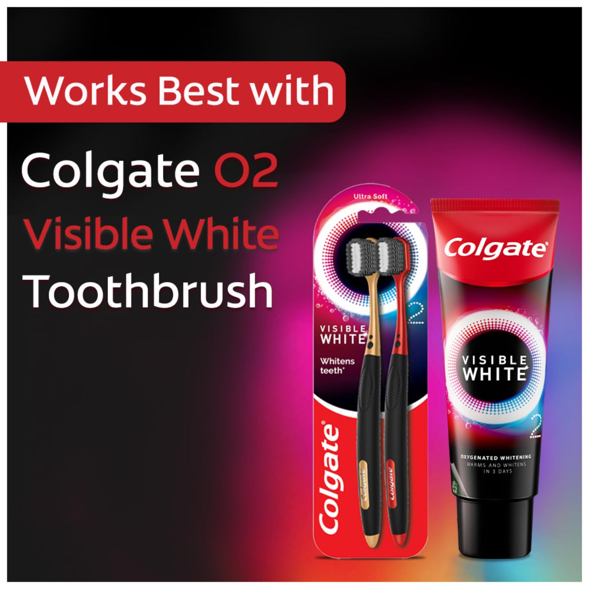 Colgate Visible White O2, Teeth Whitening Toothpaste (50g) for noticeably whiter teeth starting in 3 days. Peppermint Sparkle with Active Technology, Enamel Safe Teeth Whitening & Fresh Breath