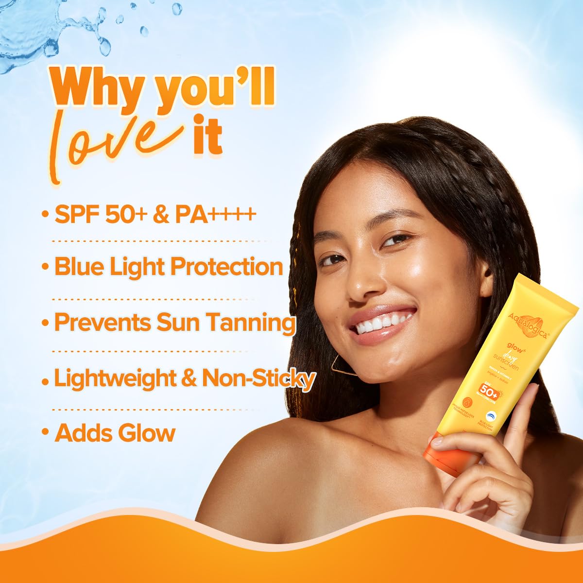 Aqualogica Glow+ Dewy Sunscreen SPF 50 PA++++ - 125g with Papaya & Vitamin C, Lightweight, No white-cast, Blue Light Protection, Suitable for all skin types, Men & Women