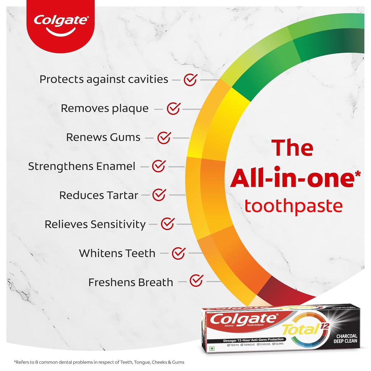 Colgate Total 150Gm Charcoal Deep Clean Antibacterial Toothpaste, Stronger 12-Hour Anti-Germ Protection, Whole Mouth Health, World'S No.1* Germ-Fighting Toothpaste (Combo Pack Offer, Soft Toothbrush)