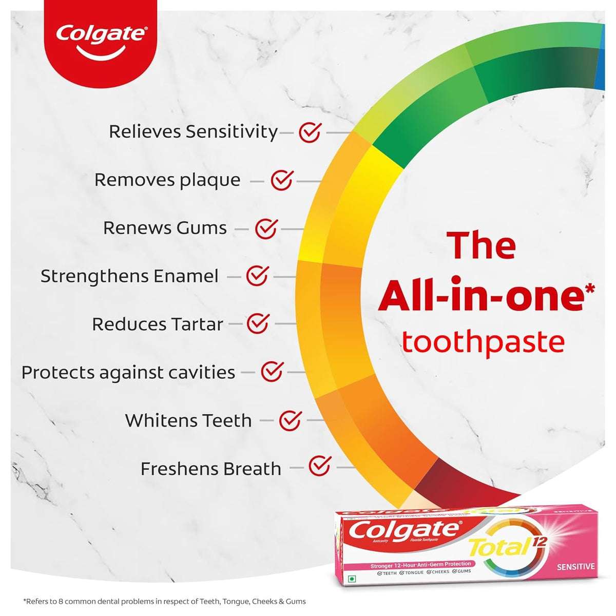 Colgate Total Sensitive Toothpaste 120 gm, Antibacterial Tooth paste, Whole Mouth Health, World's No. 1* Germ-fighting Toothpaste