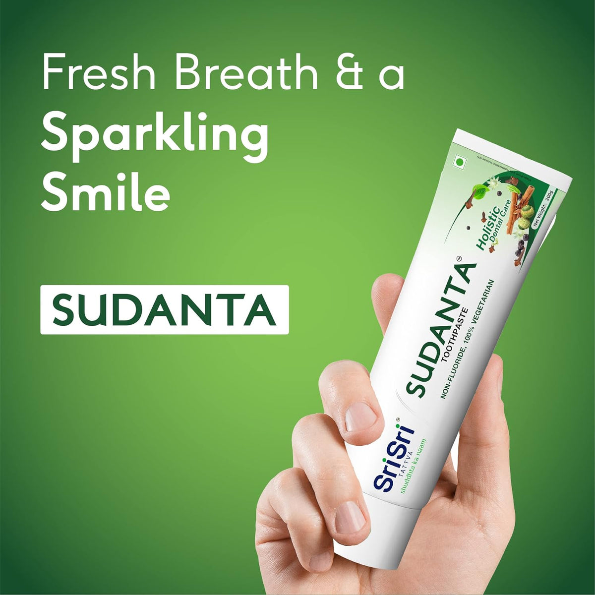 Sri Sri TATTVA shuddhta ka naam Herbal Toothpaste With Smile Toothbrush Free-All Natural Freshness ,Fluoride Free Tooth Paste With Cloves, Cinnamon, Bakul & More - 100G (Pack Of 1), For Kids & Adults