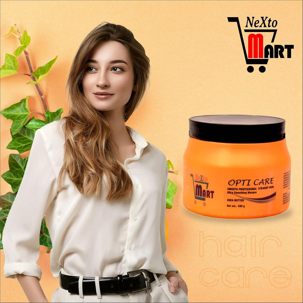 NEXTOMART Opti Care Smooth Professional Straight Hair Ultra Smoothing Masque – Enriched with Shea Butter | Orange Color | 1 Piece of Intensely Hydrating Hair Treatment