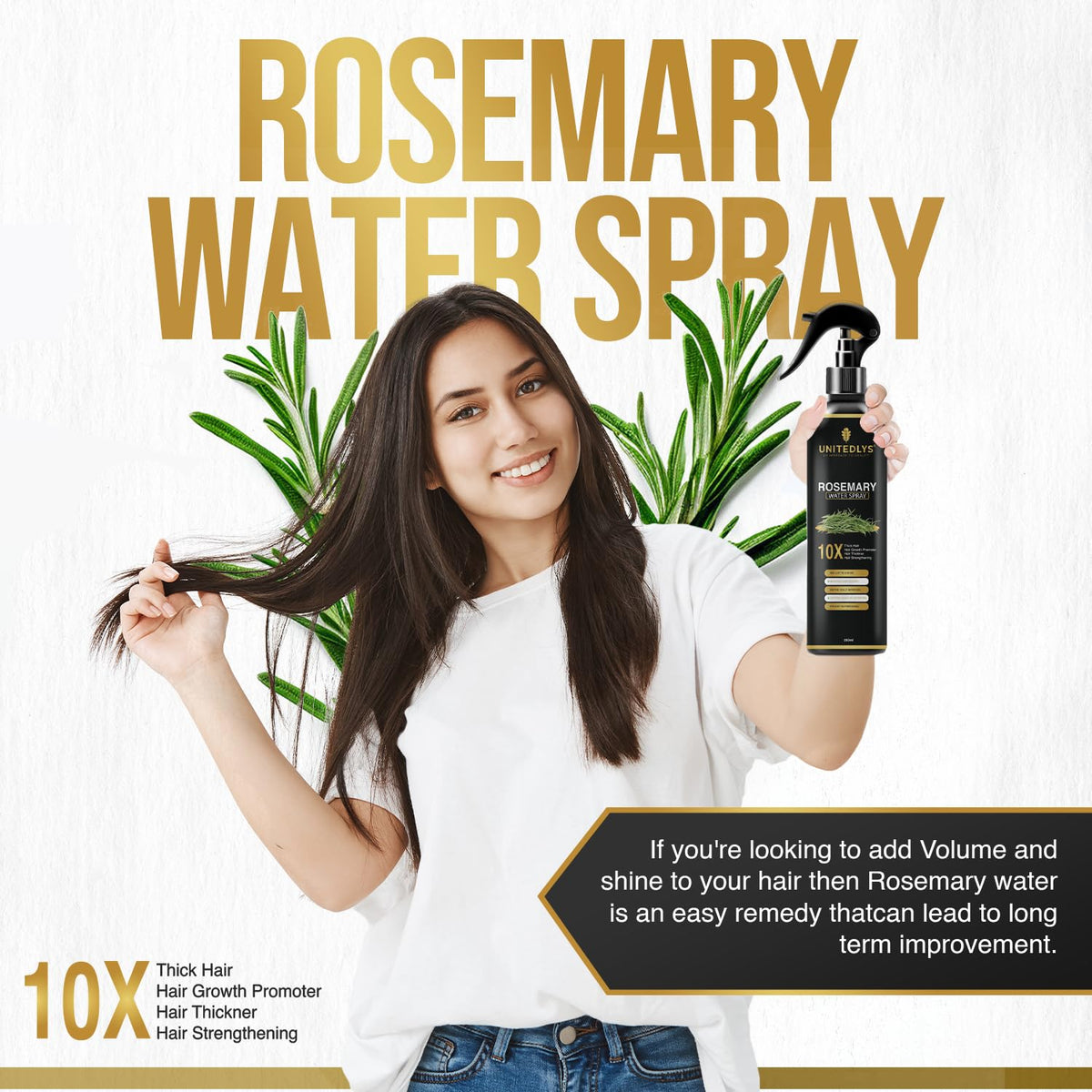 Unitedlys Organic Rosemary Water Spray for Hair Growth 250ml | Pure Hydrosol | Rosemary Water for Hair Growth & Shine | Improved Version of Natural Adivasi Hair Oil Original