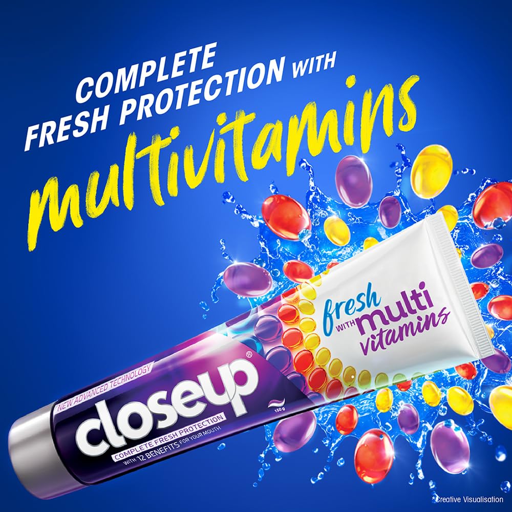 Close Up Complete Fresh Protection Toothpaste| From India's No.1 Gel Toothpaste| With Multi-Vitamin Formula, Bad Breath Treatment 150 G, 1 Count