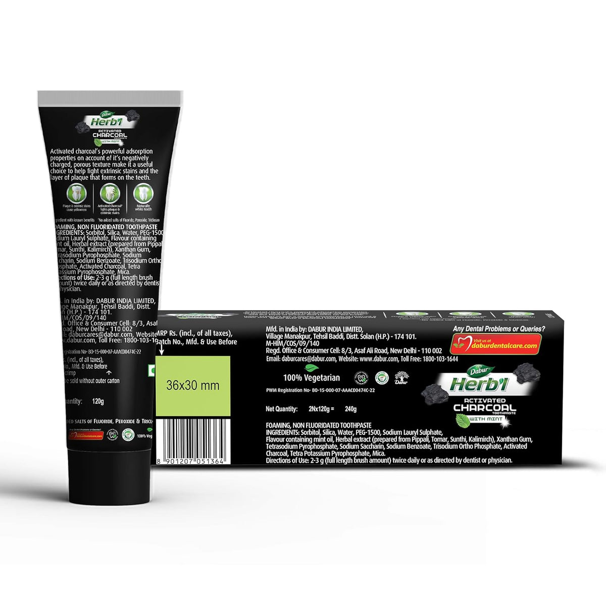 Dabur Herb'l Activated Charcoal & Mint Toothpaste - Star Wars Pack (Black Gel)- 240g (120gx2) Combo Pack | For Whitening | Fluoride Free Toothpaste | Fights Plaque & Extrinsic Stains