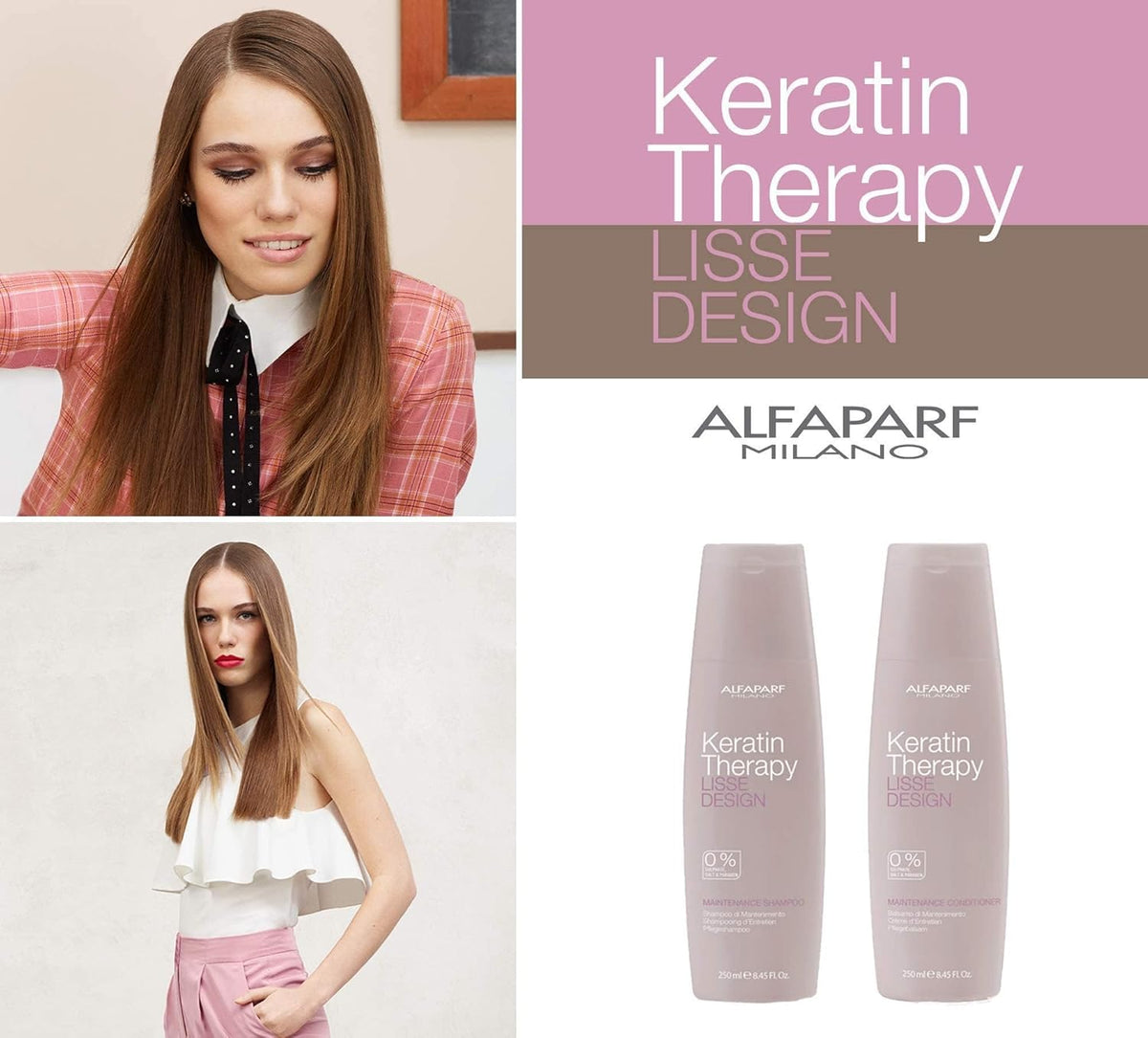 Alfaparf Milano professional Keratin Therapy Lisse Design Keratin Shampoo - Maintains and Enhances Keratin Smoothing Treatment - Anti-Frizz Hair Care Product, Sulfate, Paraben and Paraffin Free L'OREAL Professional Shampoos 250ML