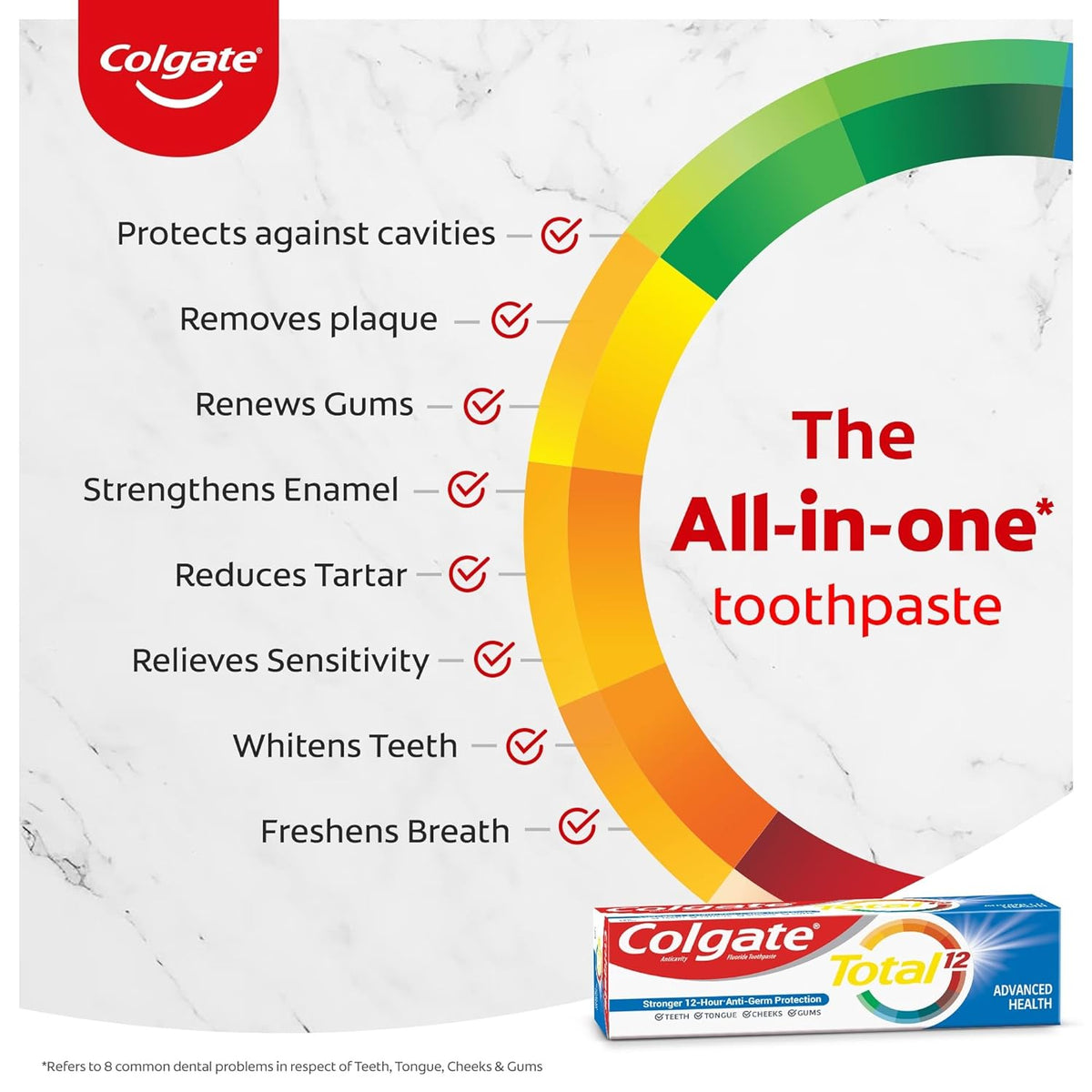 Colgate Total 120 gm Advanced Health Toothpaste, Antibacterial Tooth paste, Stronger 12-Hour Anti-Germ Protection, Whole Mouth Health, World's No. 1* Germ-fighting Toothpaste