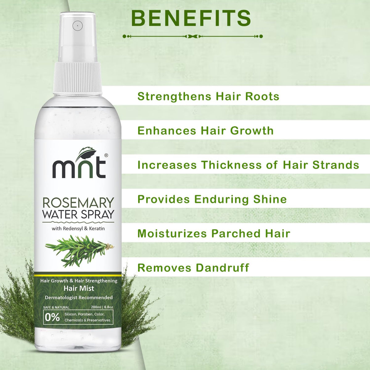 MNT Rosemary Water Spray for Hair Growth and Healthy Scalp | 100% Pure Steam-distilled Rosemary Hydrosol for Hair | Rosemary Hair Mist/Toner, 100 ml (Pack of 1)