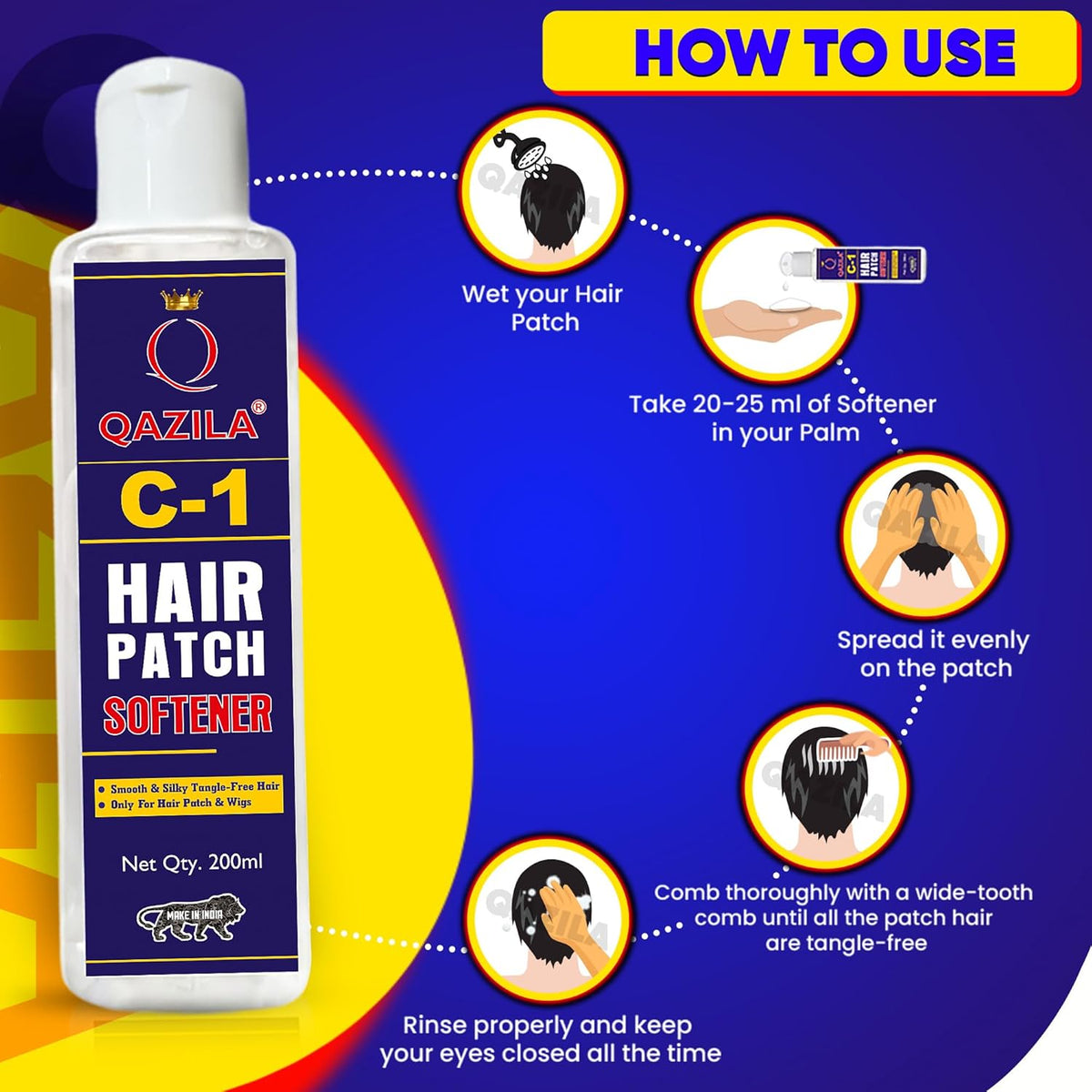 Qazila C-1 Hair Patch Softener| Hair Patch Conditioner| Hair Patch Wash Chemical| Soft, Silky and Tangle-Free Hair|200 ml