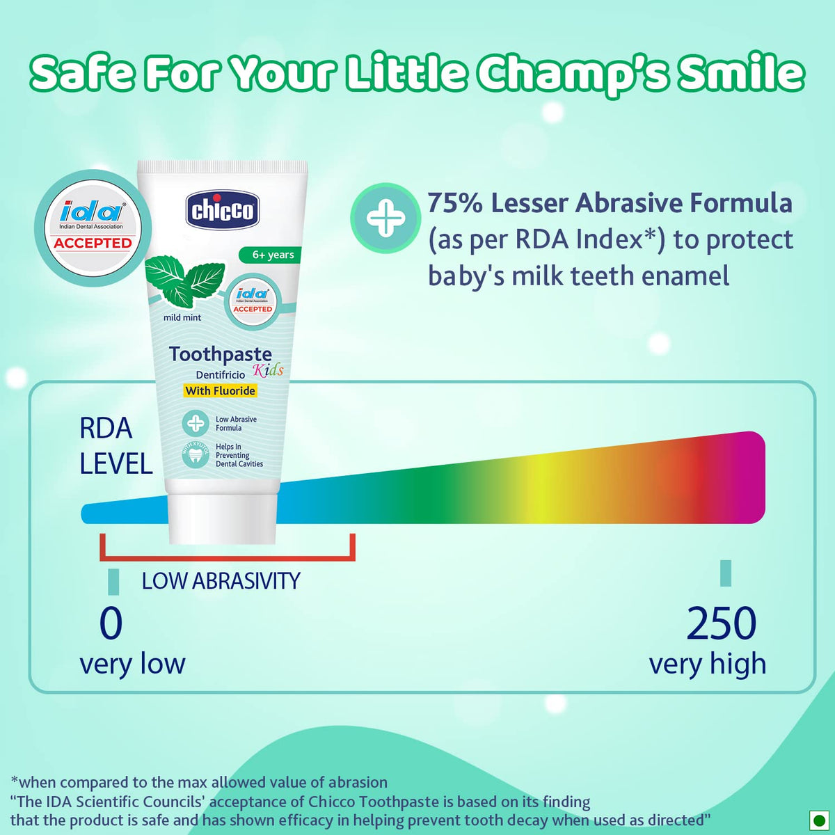 Chicco 70g Toothpaste, Mild Mint Flavour for 6Y+ Kids, Preservative-free, Cavity Protection