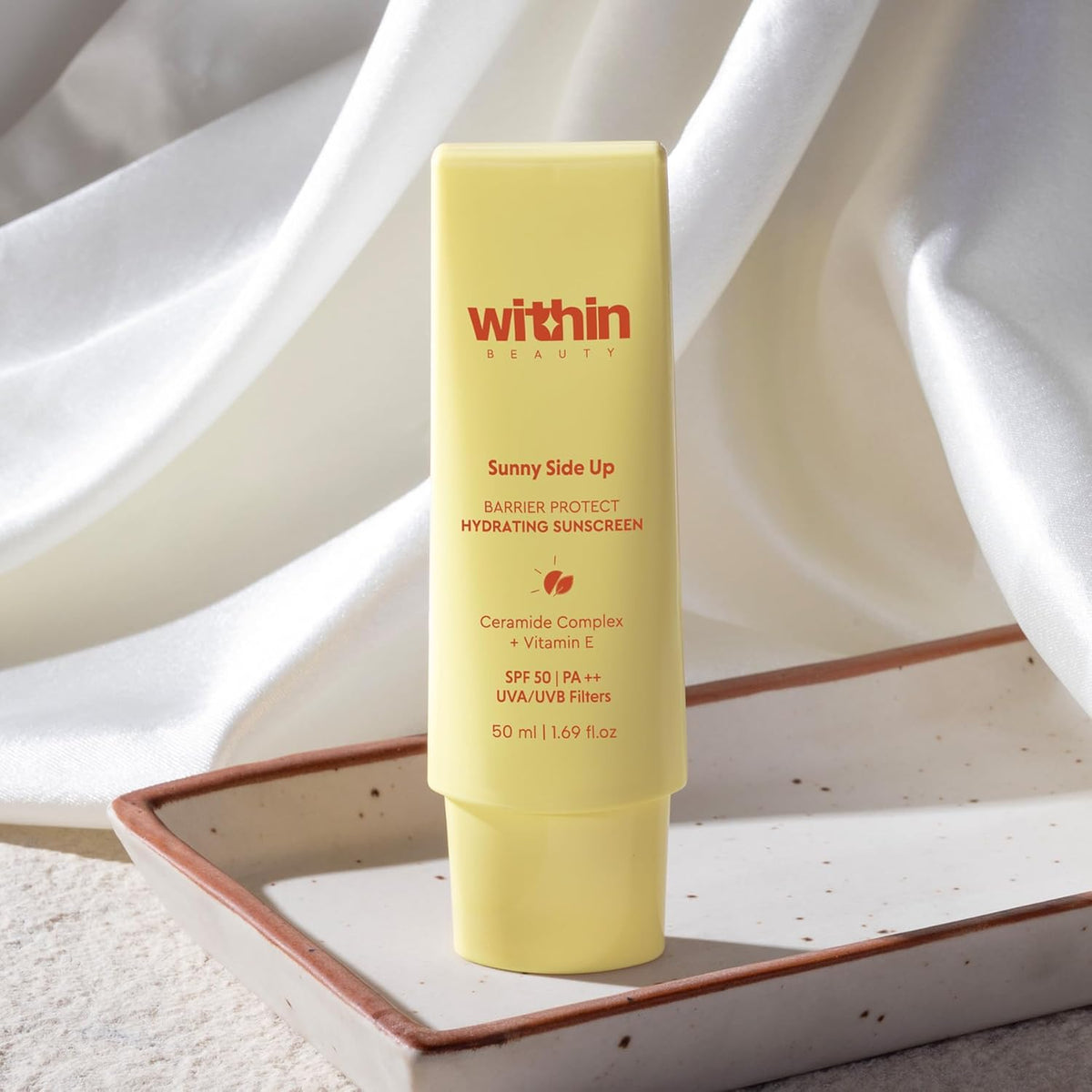 Within Beauty SPF 50 PA++ Ceramide Sunscreen| Sunny Side Up Barrier Protect Hydrating Sunscreen | For All Skin Types | Fast Absorbing | UVA and UVB filters Prevents Tanning | No White Cast | 50ml