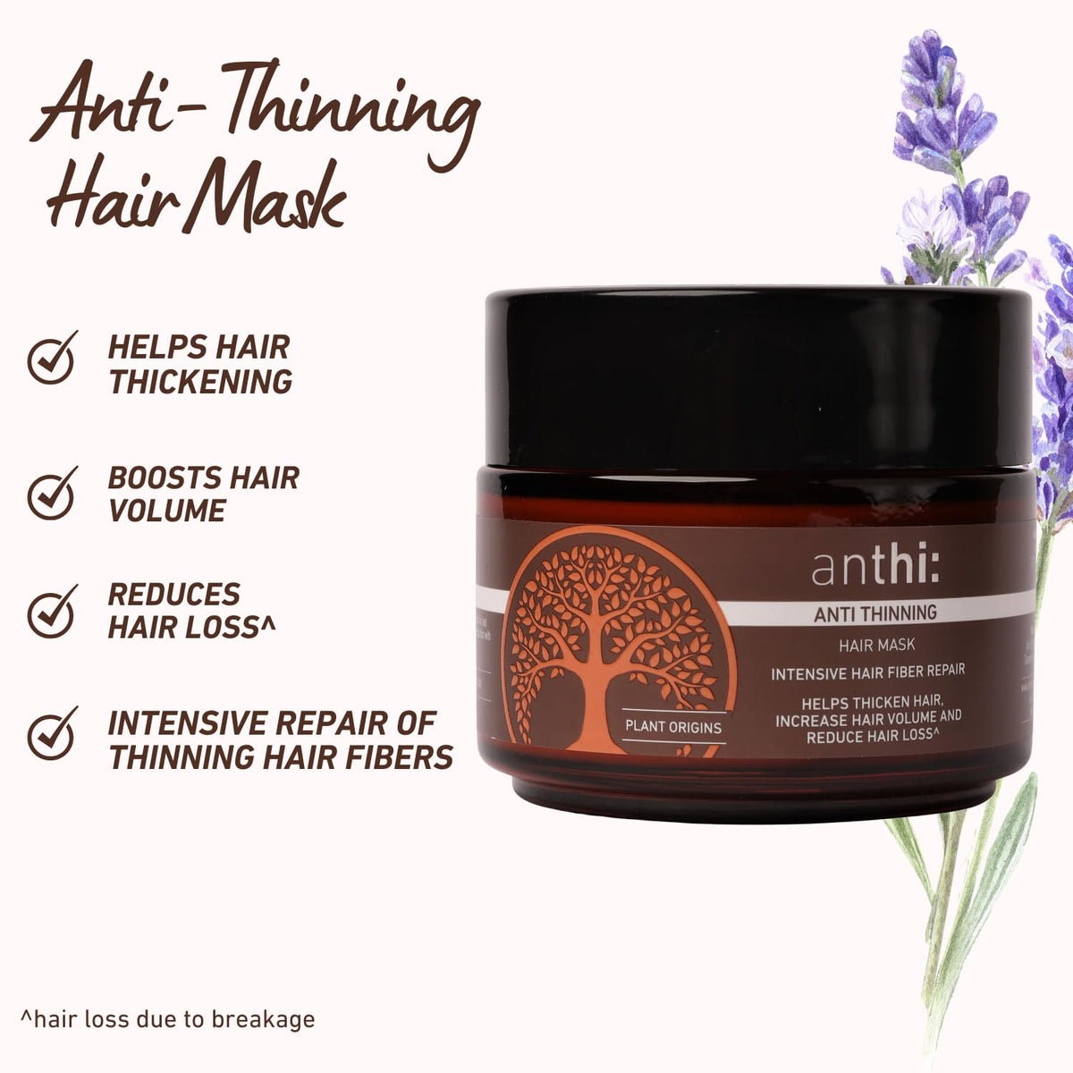 anthi: Anti-Hair Thinning Unscented Mask, Hair Thickening And Volume Boosting, Sulphate And Paraben Free, Plant-Origins Hair Mask For Thinning Hair, 100 G,1 Count