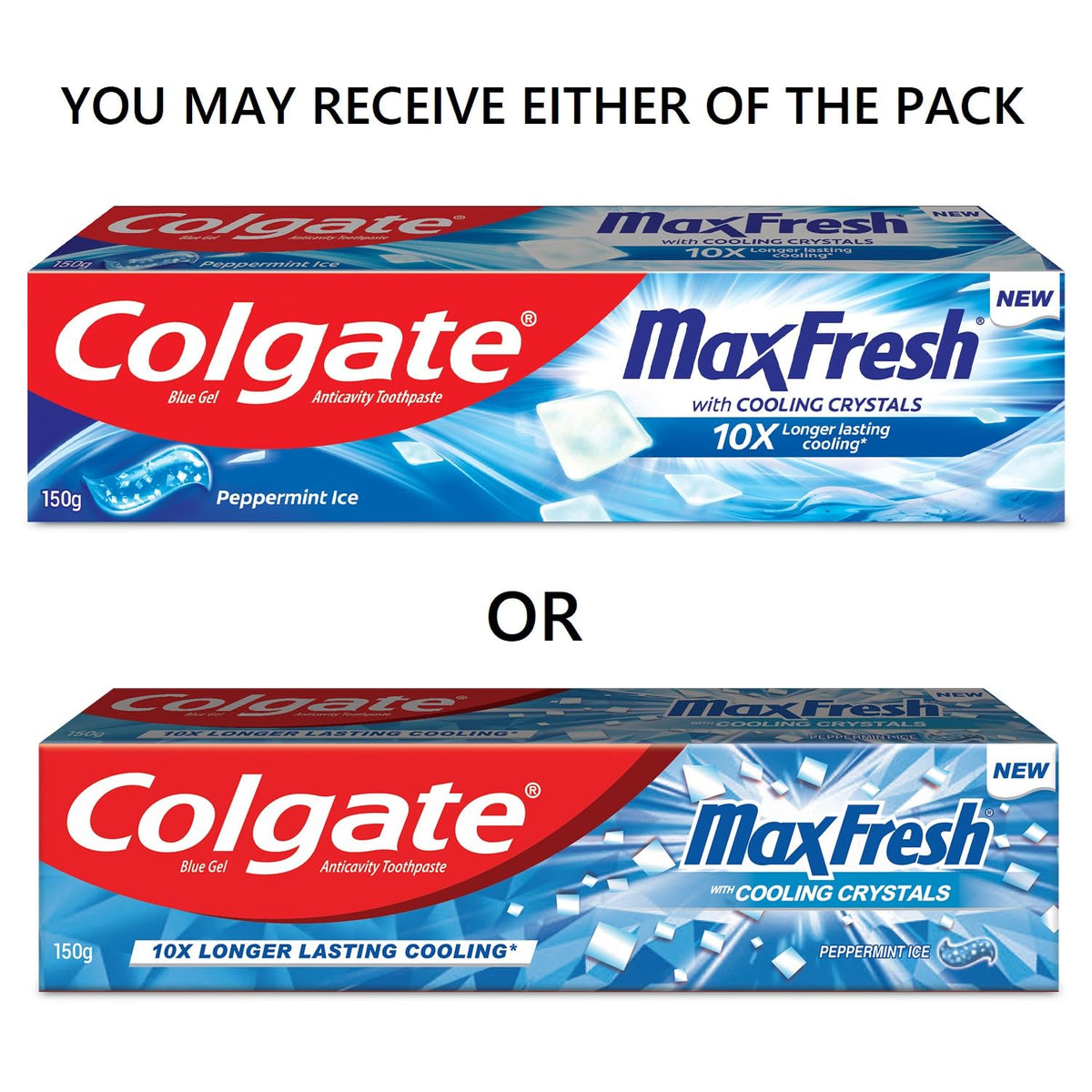 Colgate MaxFresh Toothpaste, Blue Gel Tooth Paste with Menthol for Super Fresh Breath, 300g, 150g X 2 (Peppermint Ice, Combo Pack Offer)